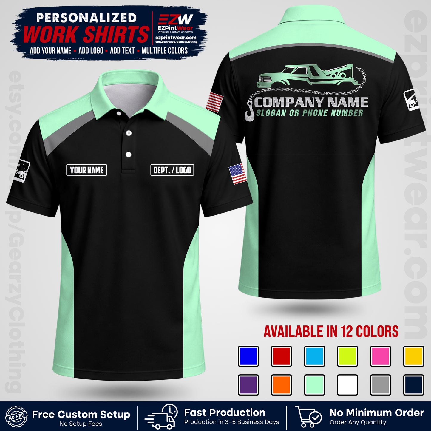 Custom Towing Shirt with Name, Logo & Text | Towing Company Uniform | Workwear TW01