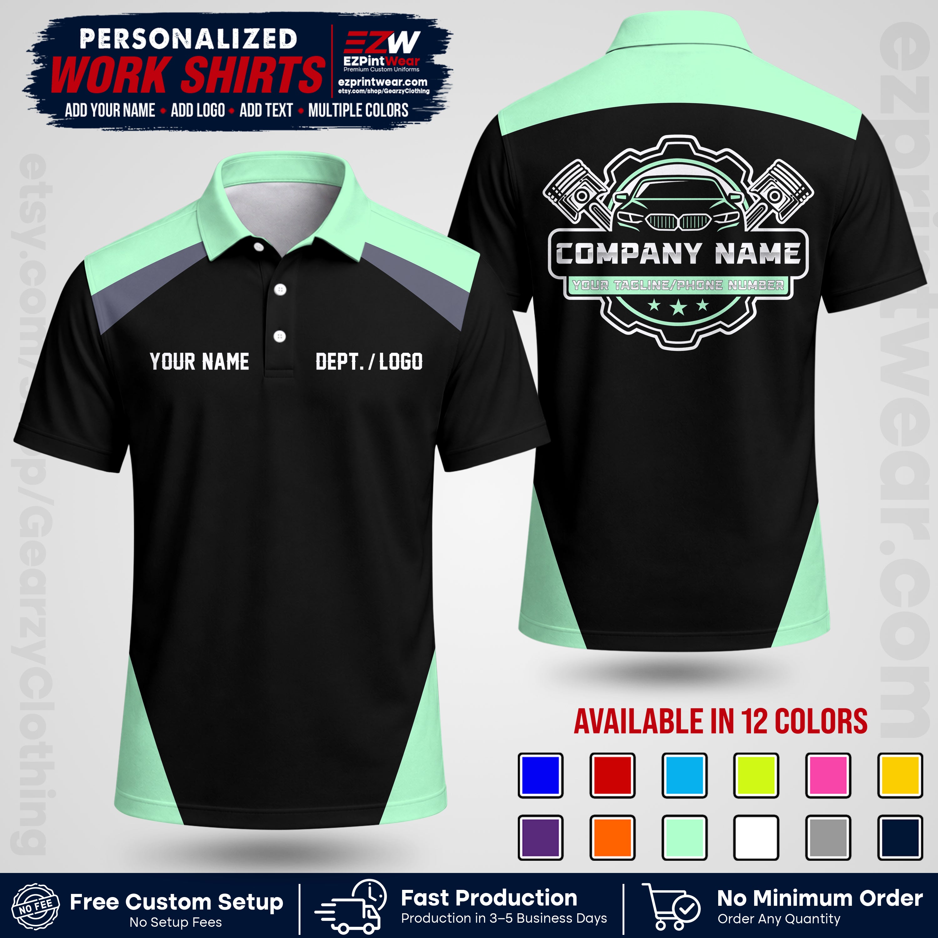 Custom Mechanic Work Shirt with Name, Logo & Text | Auto Shop Uniform | Workwear MCN 03