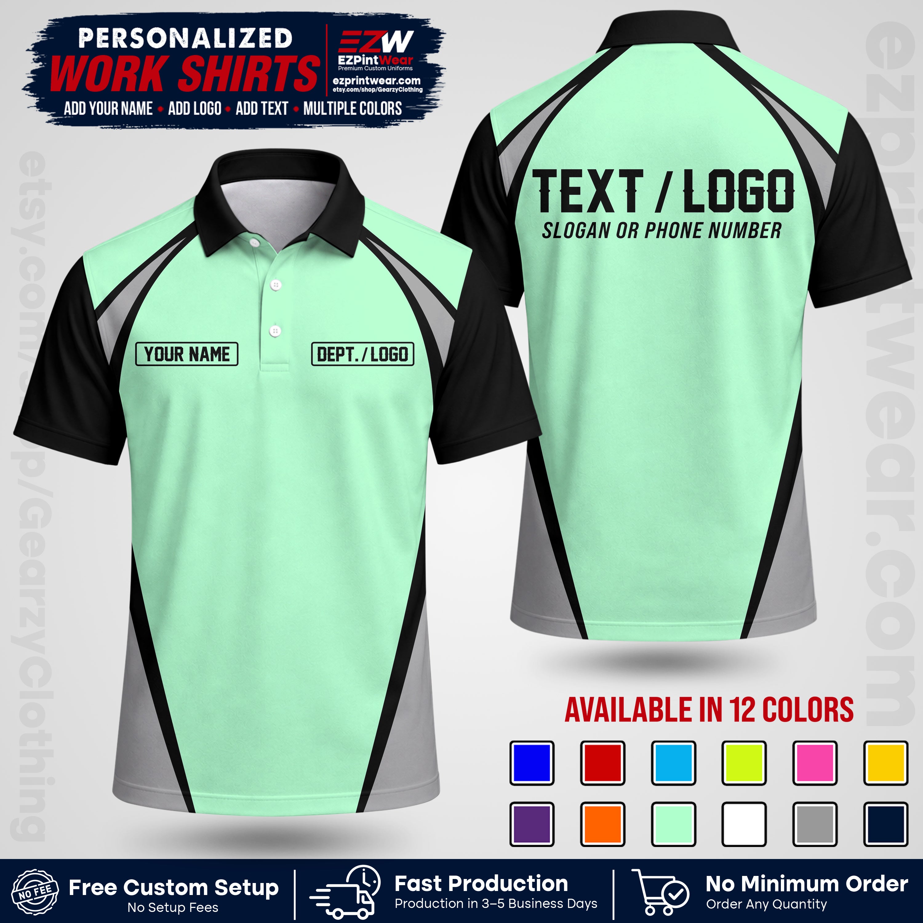 Custom All Over Print Work Uniform Shirt with Name, Logo & Text | Custom Hawaiian Shirt | Company Shirt | Employee Uniform UNF20