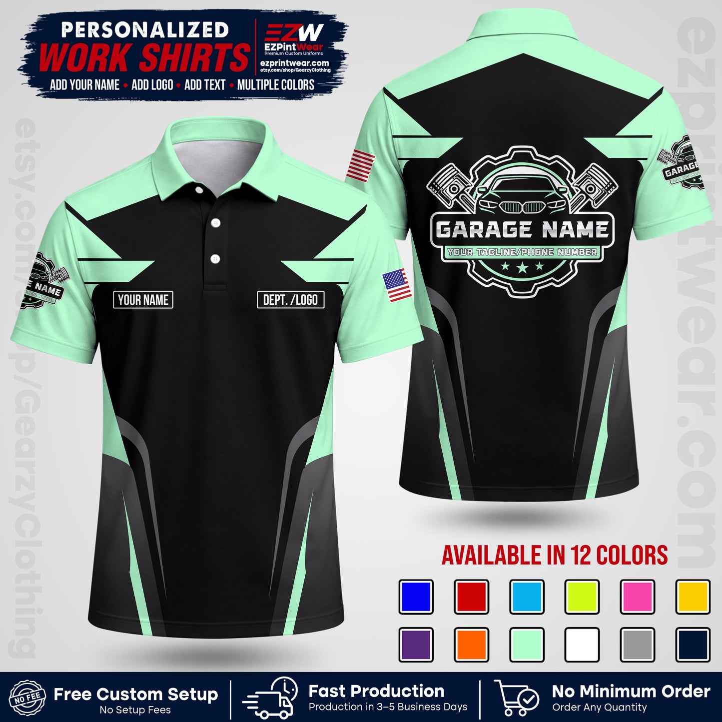 Custom Mechanic Work Shirt with Name, Logo & Text | Auto Shop Uniform | Workwear MCN 04