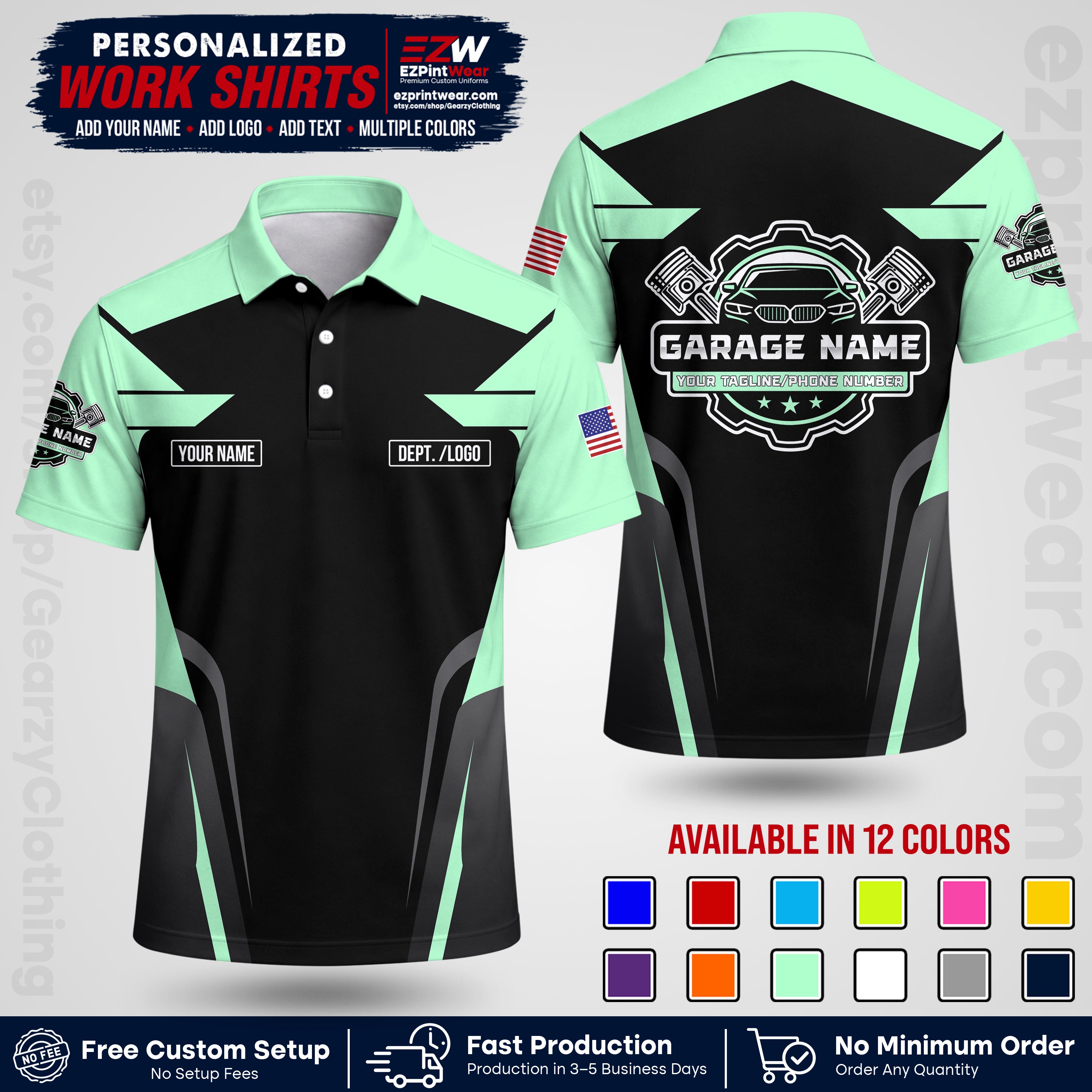 Custom Mechanic Work Shirt with Name, Logo & Text | Auto Shop Uniform | Workwear MCN 04