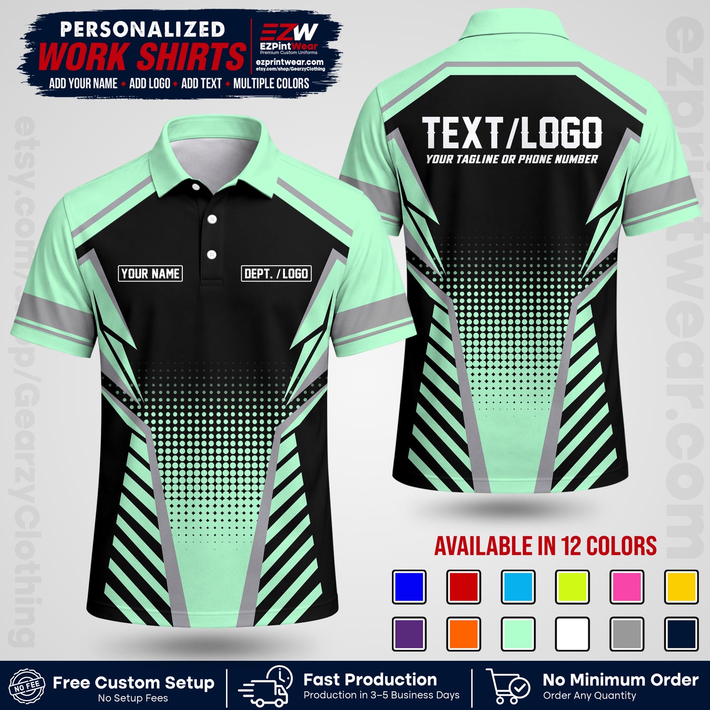 Custom All Over Print Work Uniform Shirt with Name, Logo & Text | Custom Hawaiian Shirt | Company Shirt | Employee Uniform UNF14