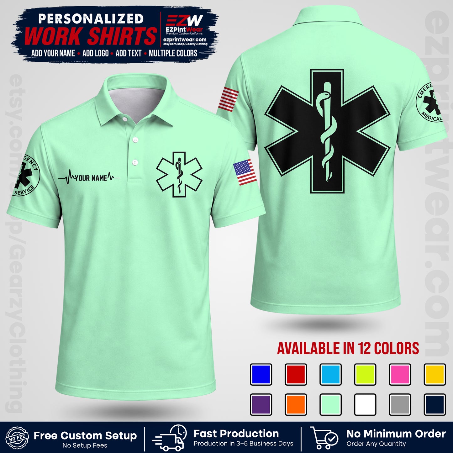 Custom EMS Shirt with Name, Logo & Text | EMS Team Uniform | First Responder Workwear EMSU04