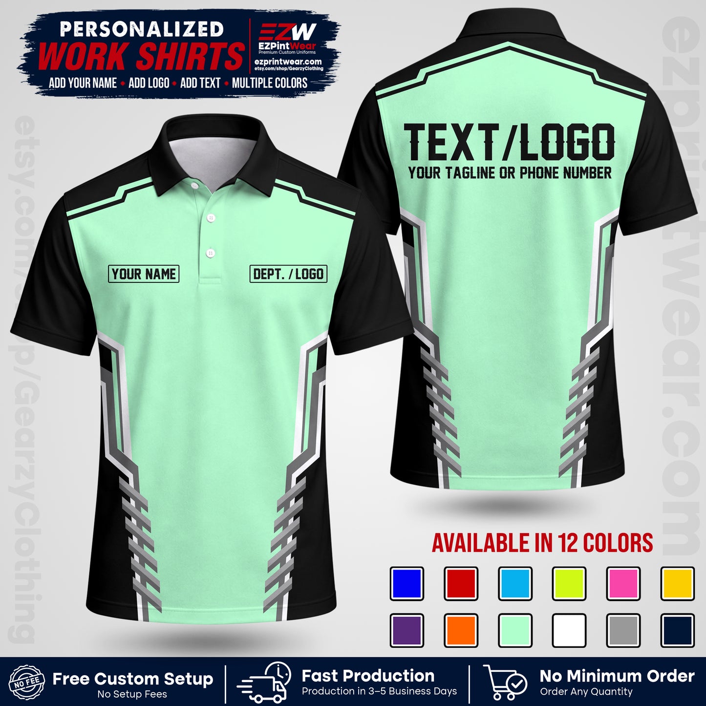 Custom All Over Print Work Uniform Shirt with Name, Logo & Text | Custom Hawaiian Shirt | Company Shirt | Employee Uniform UNF15
