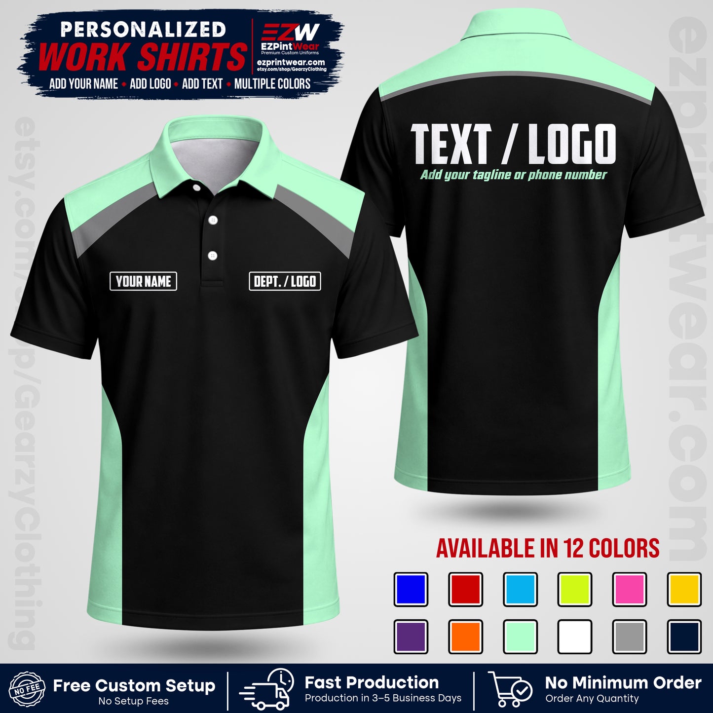 Custom All Over Print Work Uniform Shirt with Name, Logo & Text | Custom Hawaiian Shirt | Company Shirt | Employee Uniform UNF04