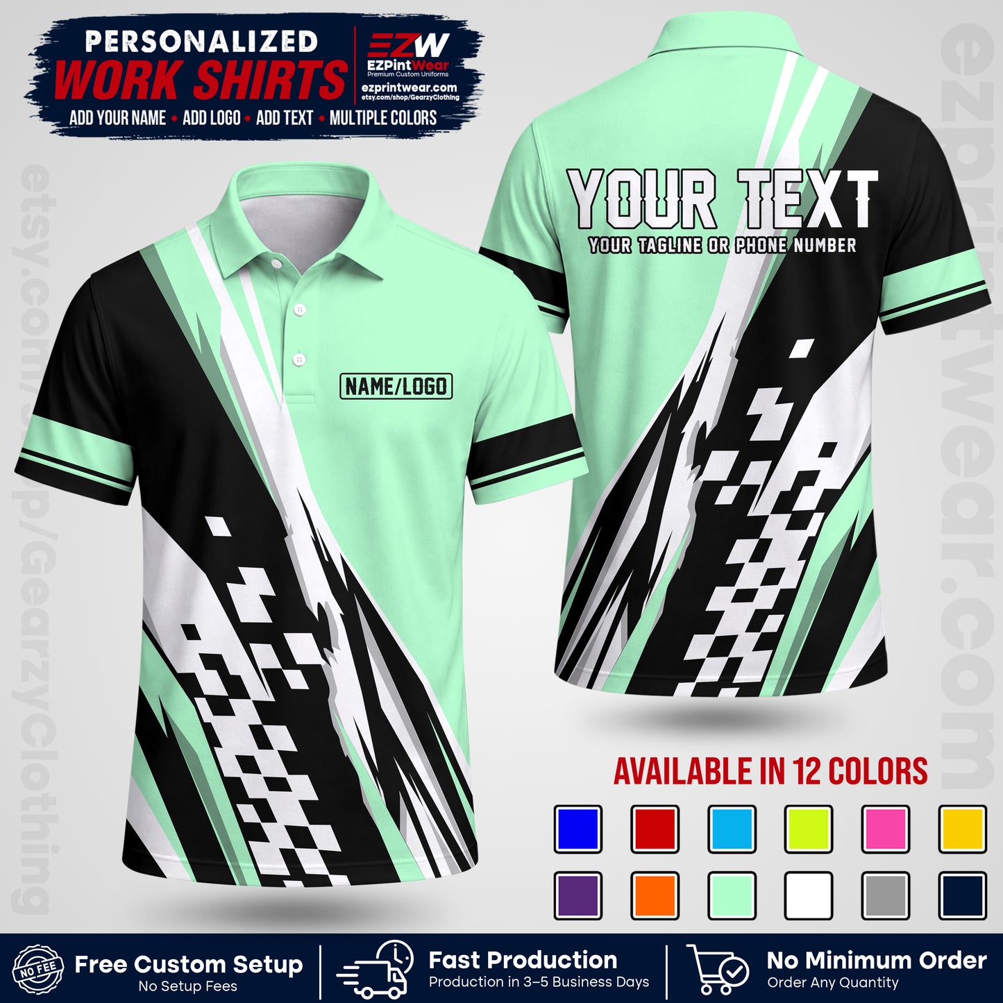 Custom Racing Shirt with Name, Logo & Text | Race Team Uniform | Crew Apparel RC04