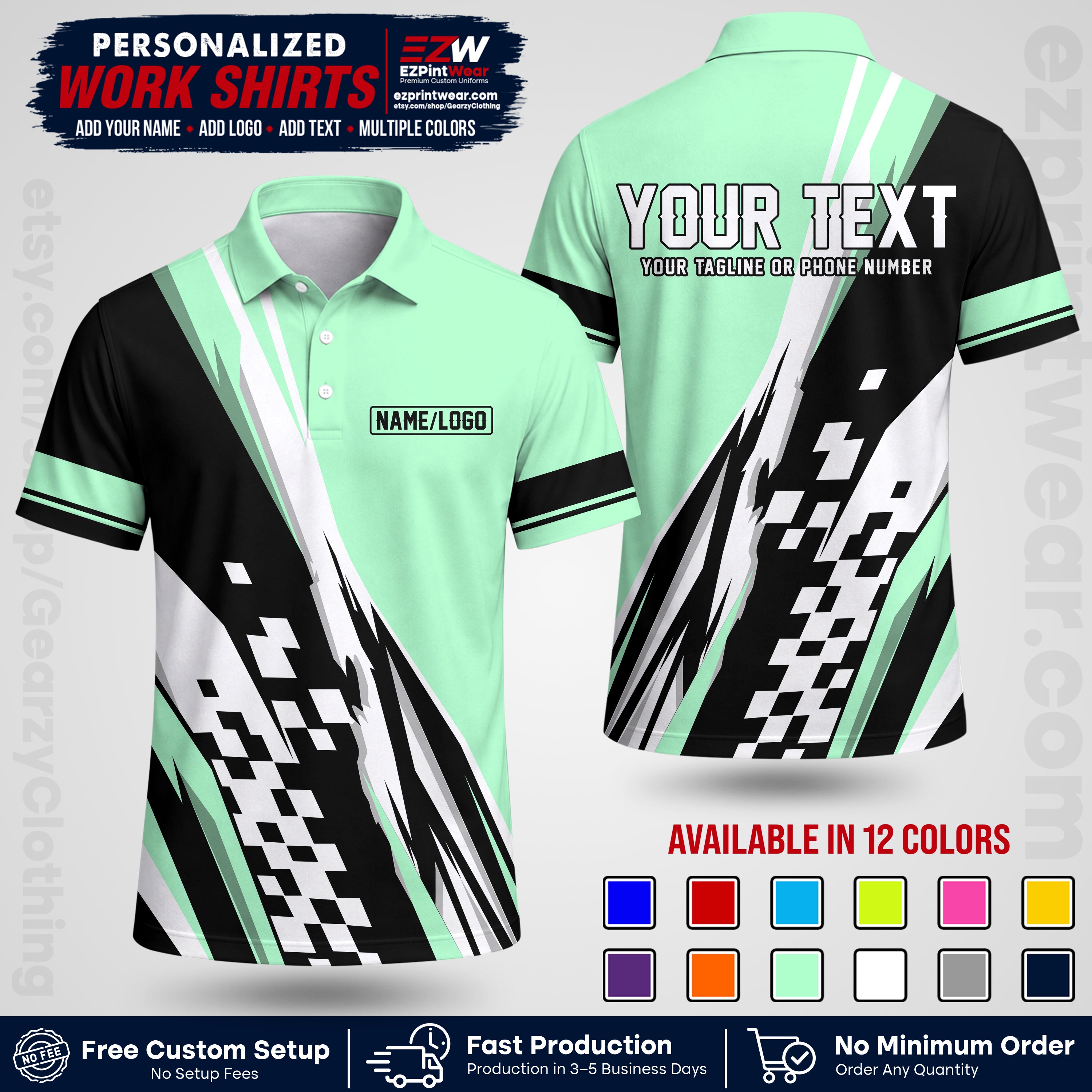 Custom Racing Shirt with Name, Logo & Text | Race Team Uniform | Crew Apparel RC04