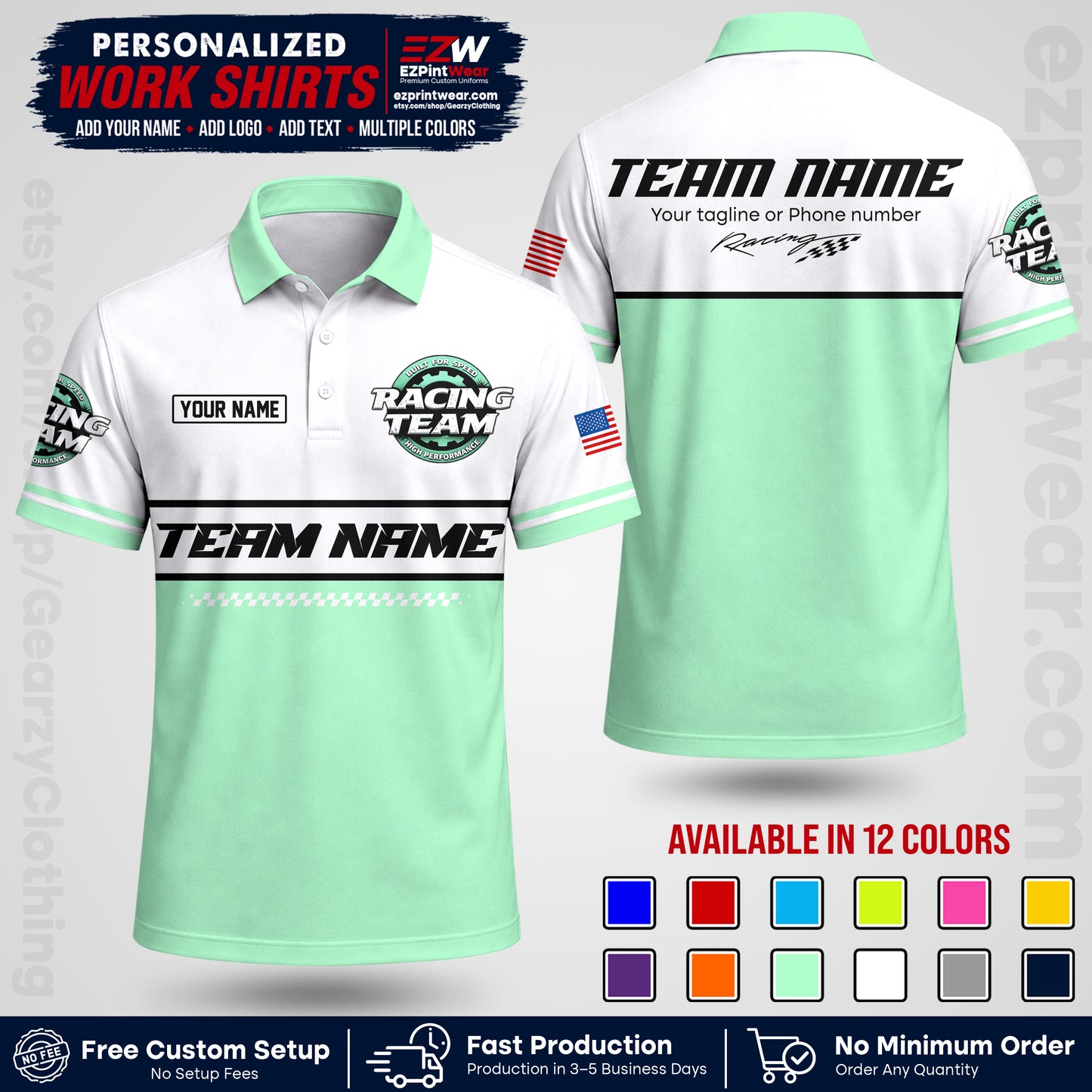 Custom Racing Shirt with Name, Logo & Text | Race Team Uniform | Crew Apparel RC12