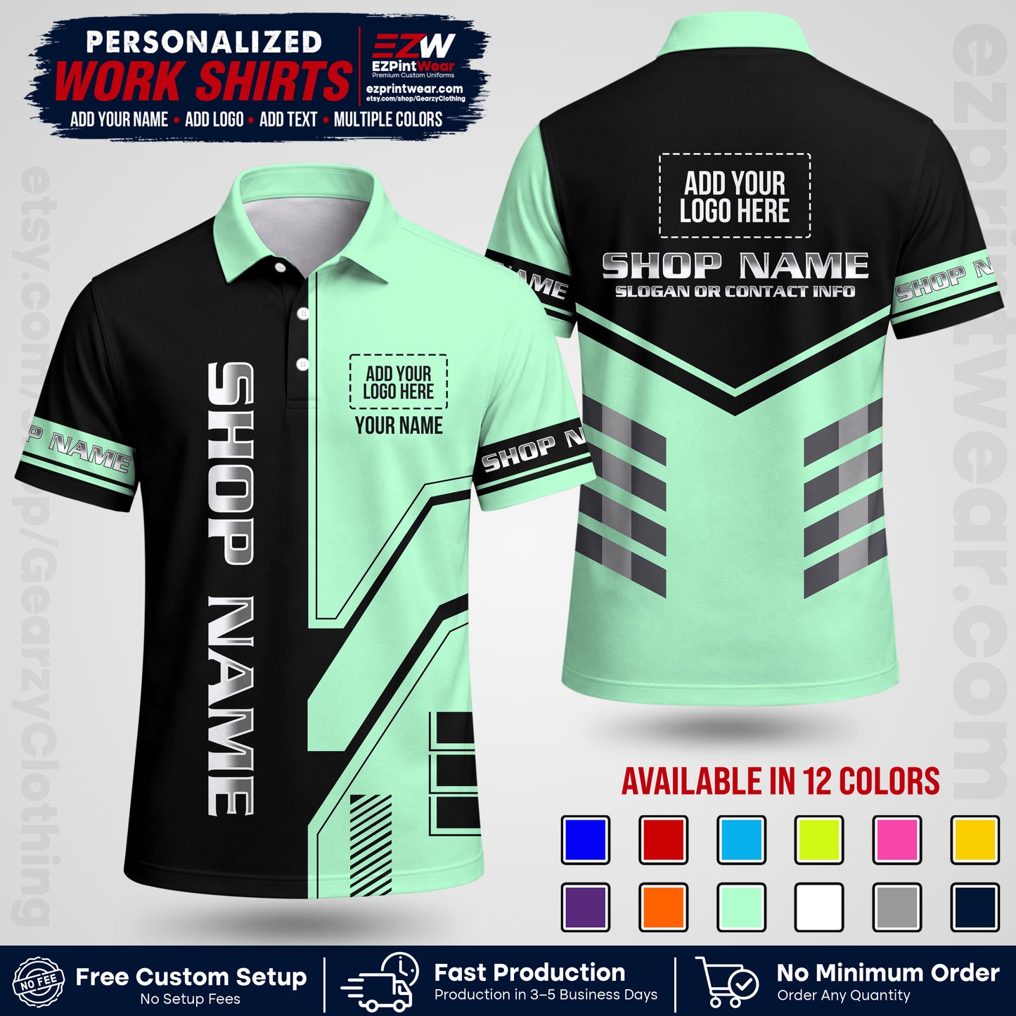 Custom All Over Print Work Uniform Shirt with Name, Logo & Text | Custom Hawaiian Shirt | Company Shirt | Employee Uniform UNF11