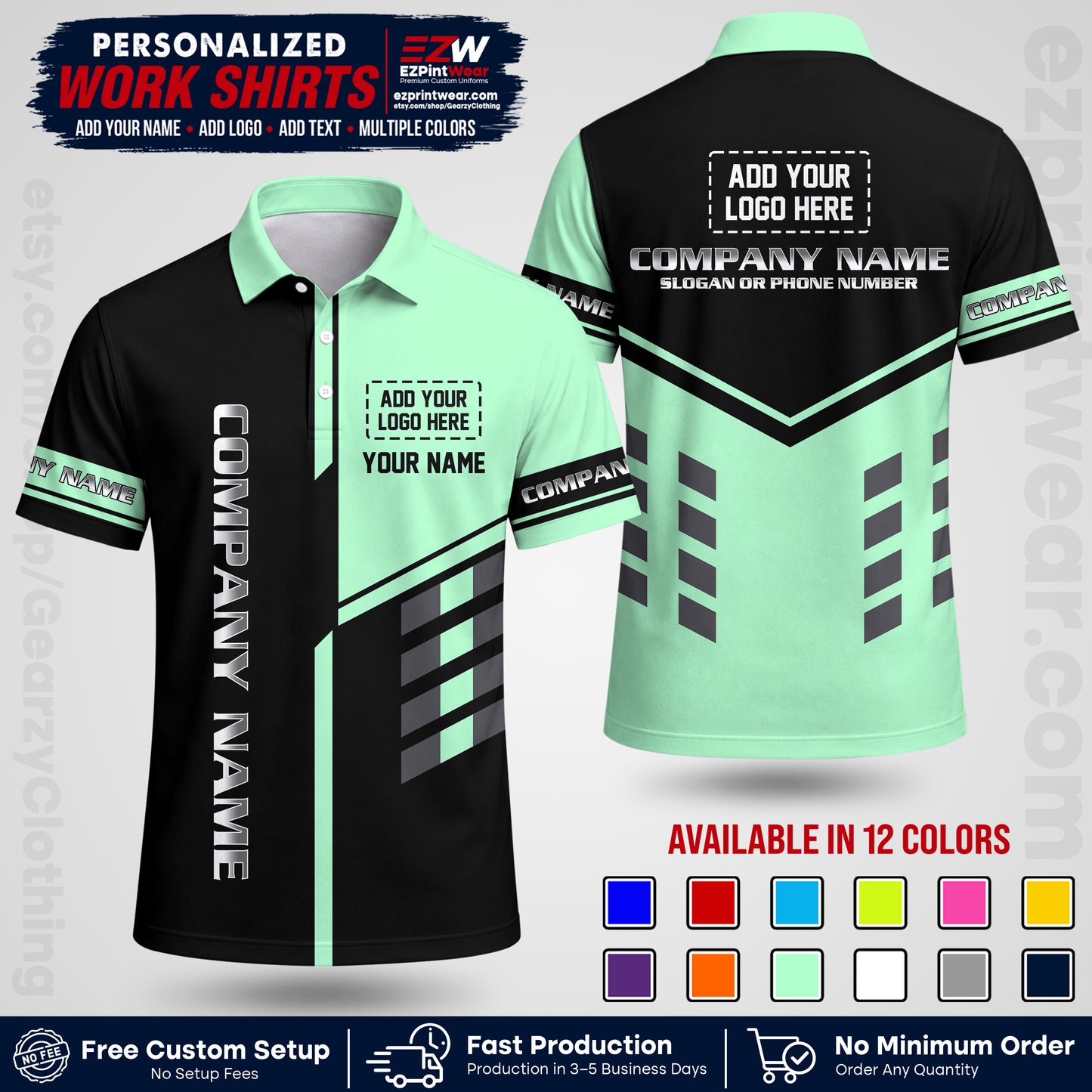 Custom All Over Print Work Uniform Shirt with Name, Logo & Text | Custom Hawaiian Shirt | Company Shirt | Employee Uniform UNF09