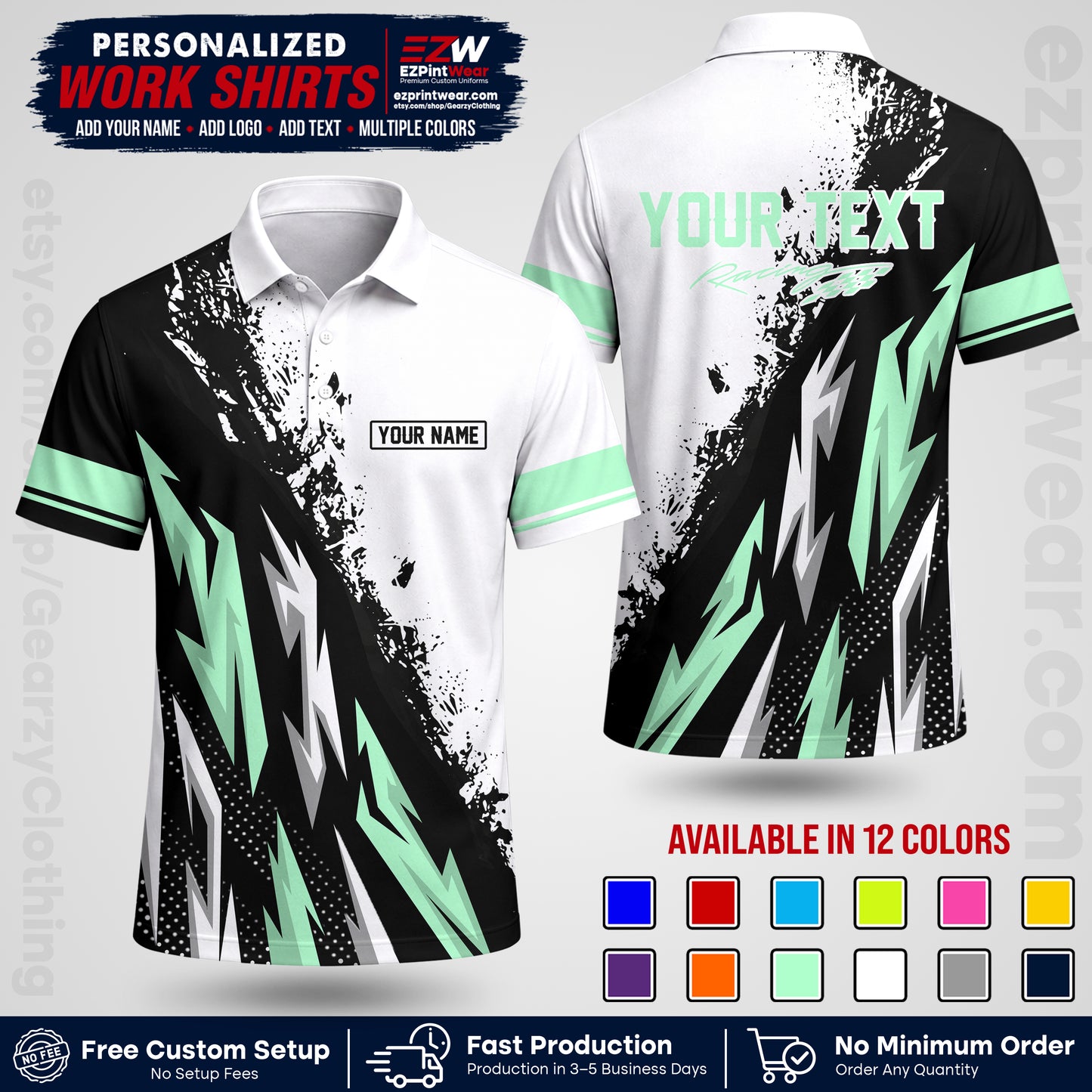 Custom Racing Shirt with Name, Logo & Text | Race Team Uniform | Crew Apparel RC08
