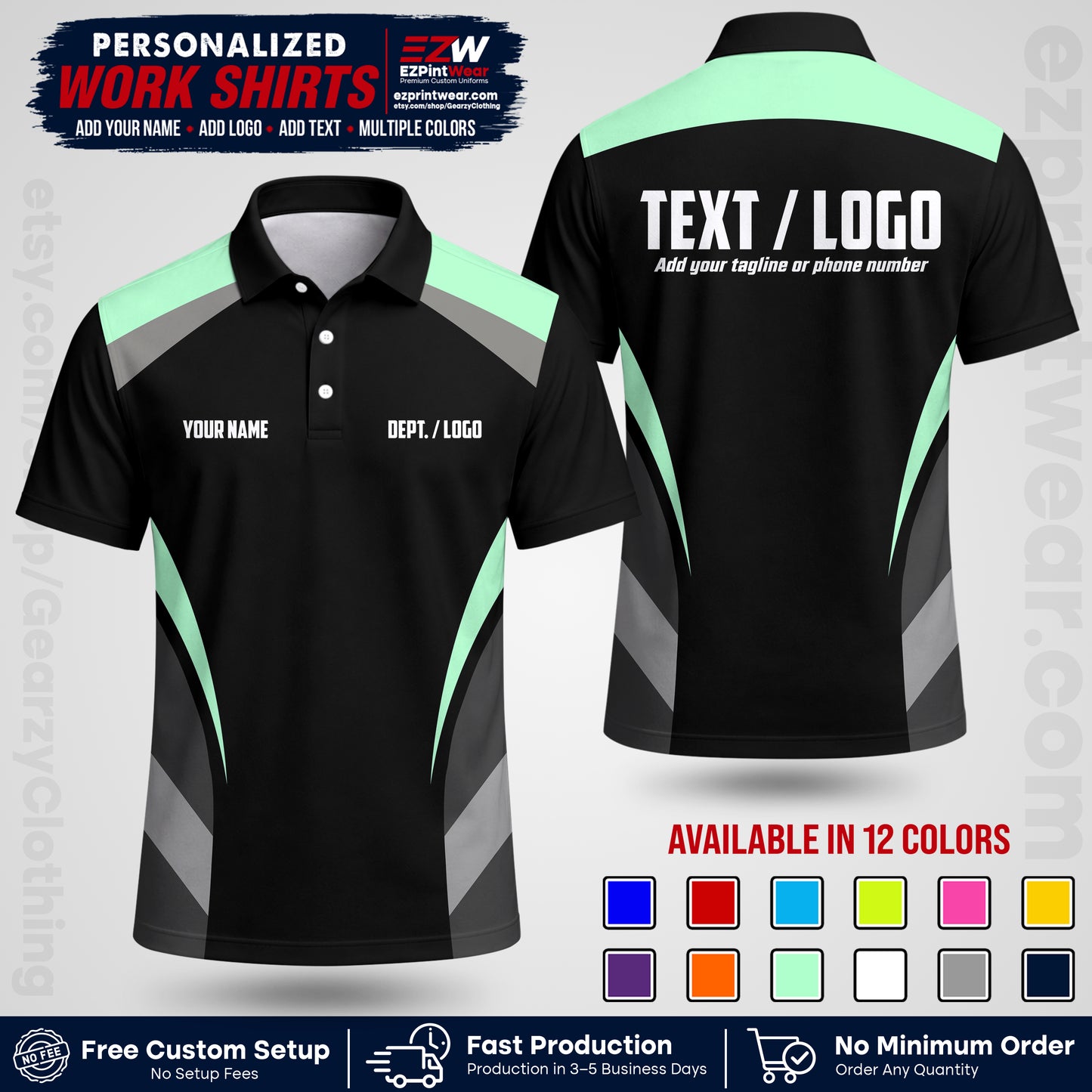 Custom All Over Print Work Uniform Shirt with Name, Logo & Text | Custom Hawaiian Shirt | Company Shirt | Employee Uniform UNF03