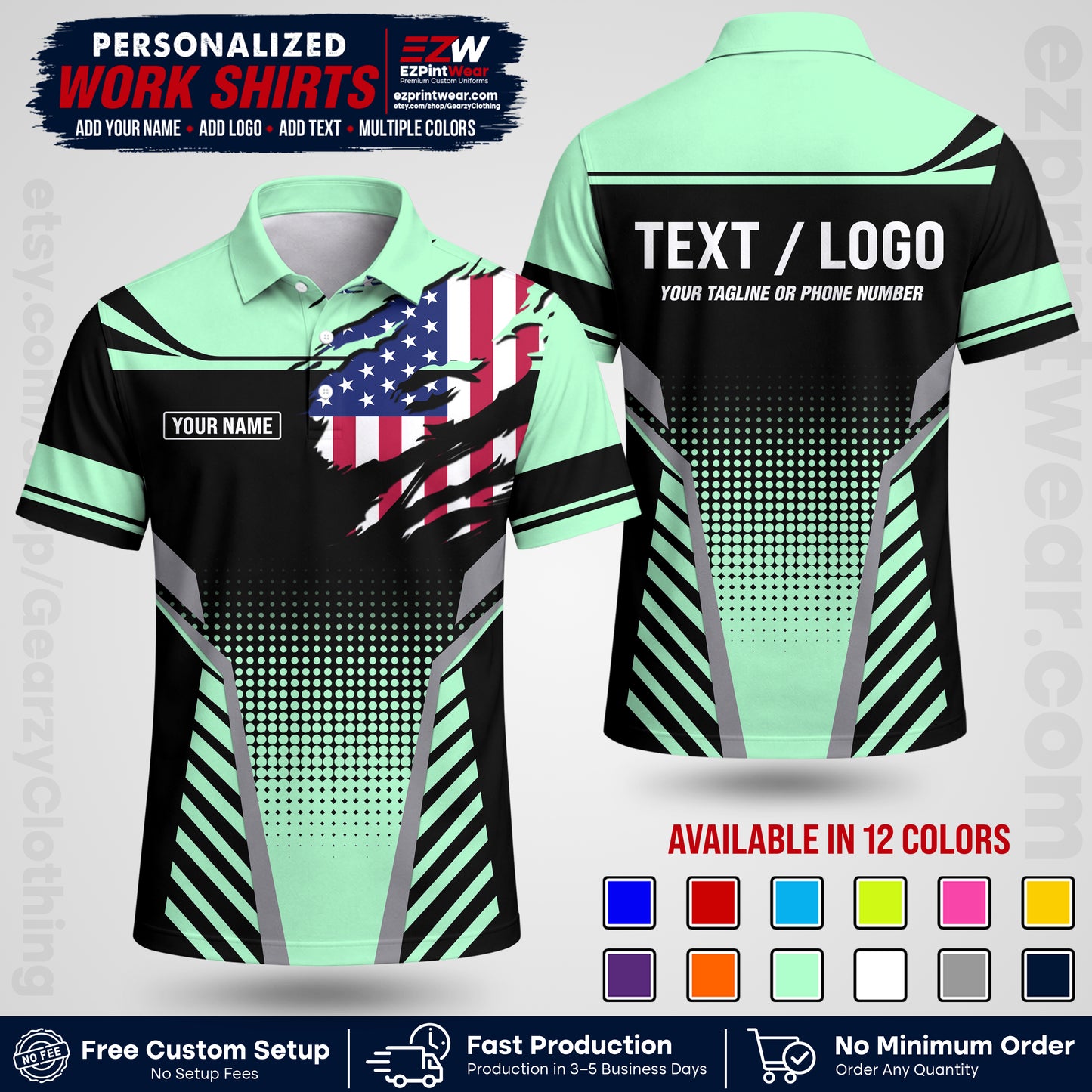 Custom All Over Print Work Uniform Shirt with Name, Logo & Text | Custom Hawaiian Shirt | Company Shirt | Employee Uniform UNF07