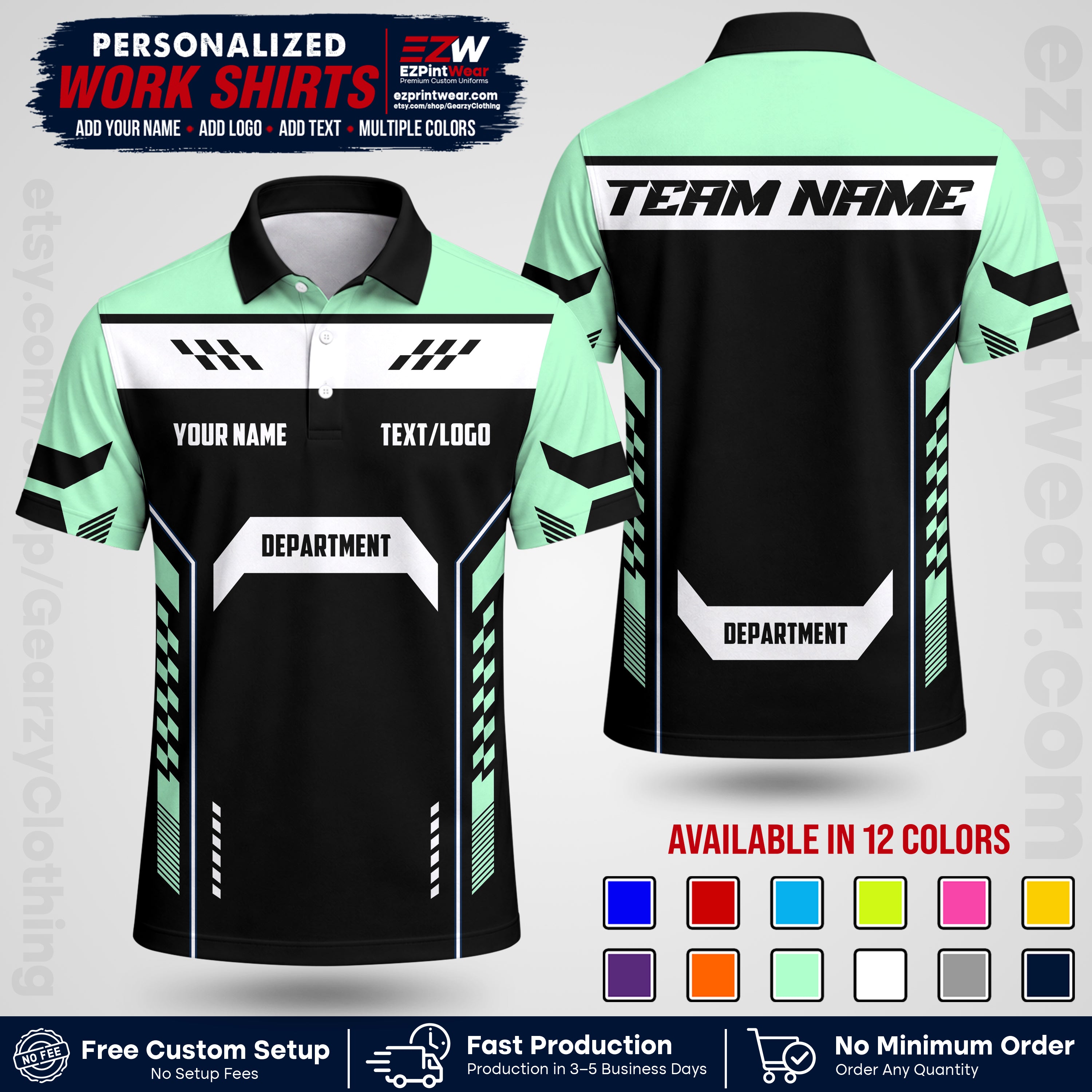 Custom All Over Print Work Uniform Shirt with Name, Logo & Text | Custom Hawaiian Shirt | Company Shirt | Employee Uniform UNF18