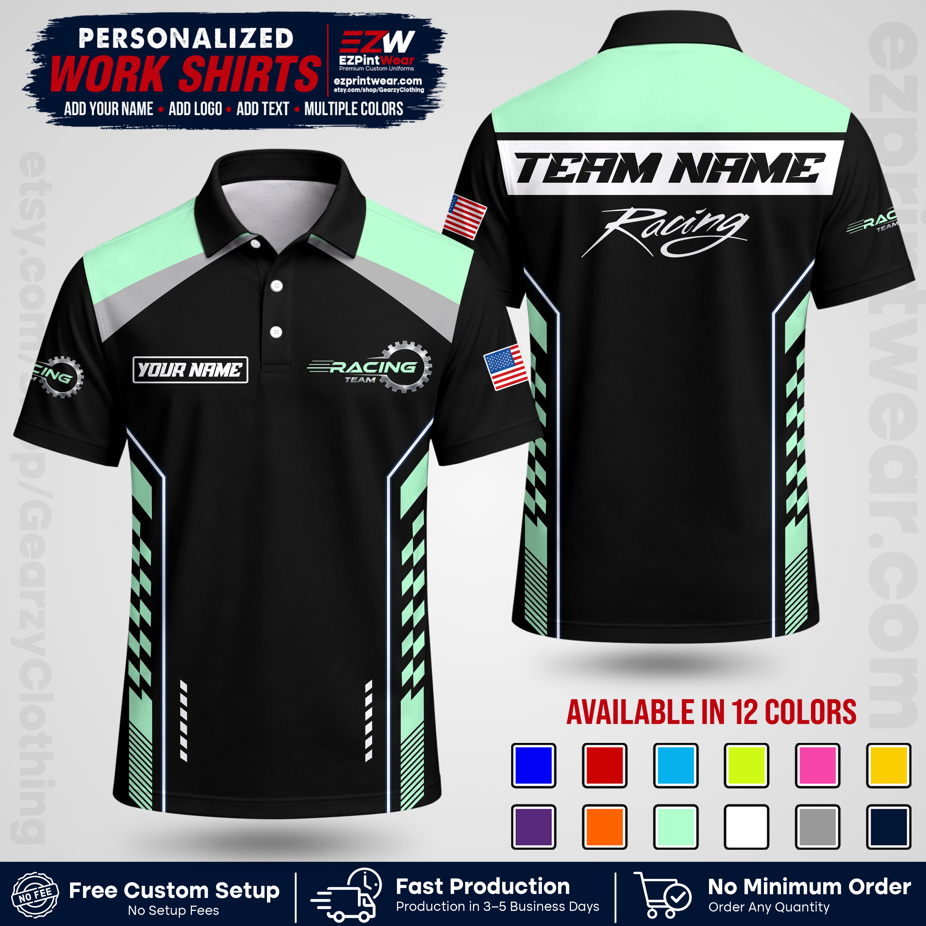 Custom Racing Shirt with Name, Logo & Text | Race Team Uniform | Crew Apparel RC13