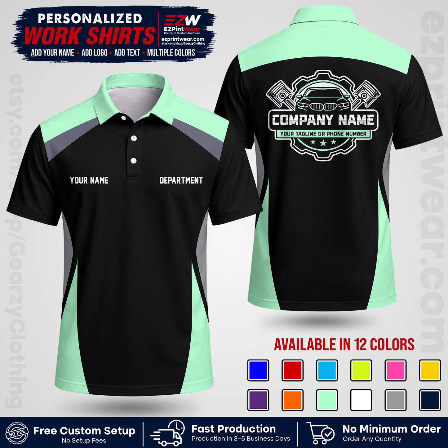 Custom Mechanic Work Shirt with Name, Logo & Text | Auto Shop Uniform | Workwear MCN 08