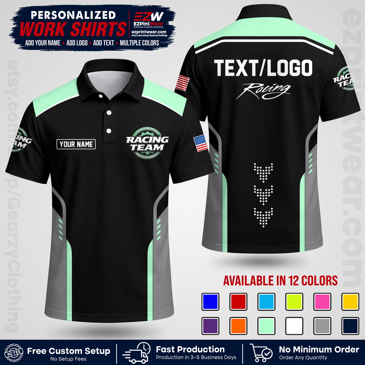 Custom Racing Shirt with Name, Logo & Text | Race Team Uniform | Crew Apparel RC09
