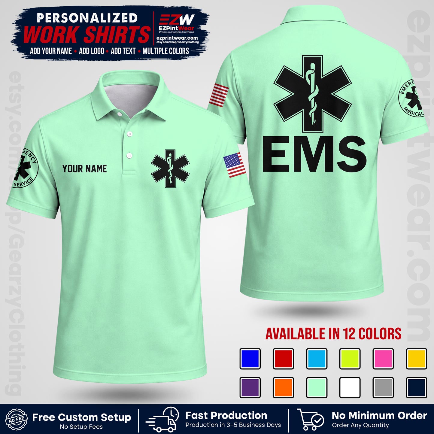 Custom EMS Shirt with Name, Logo & Text | EMS Team Uniform | First Responder Workwear EMSU02