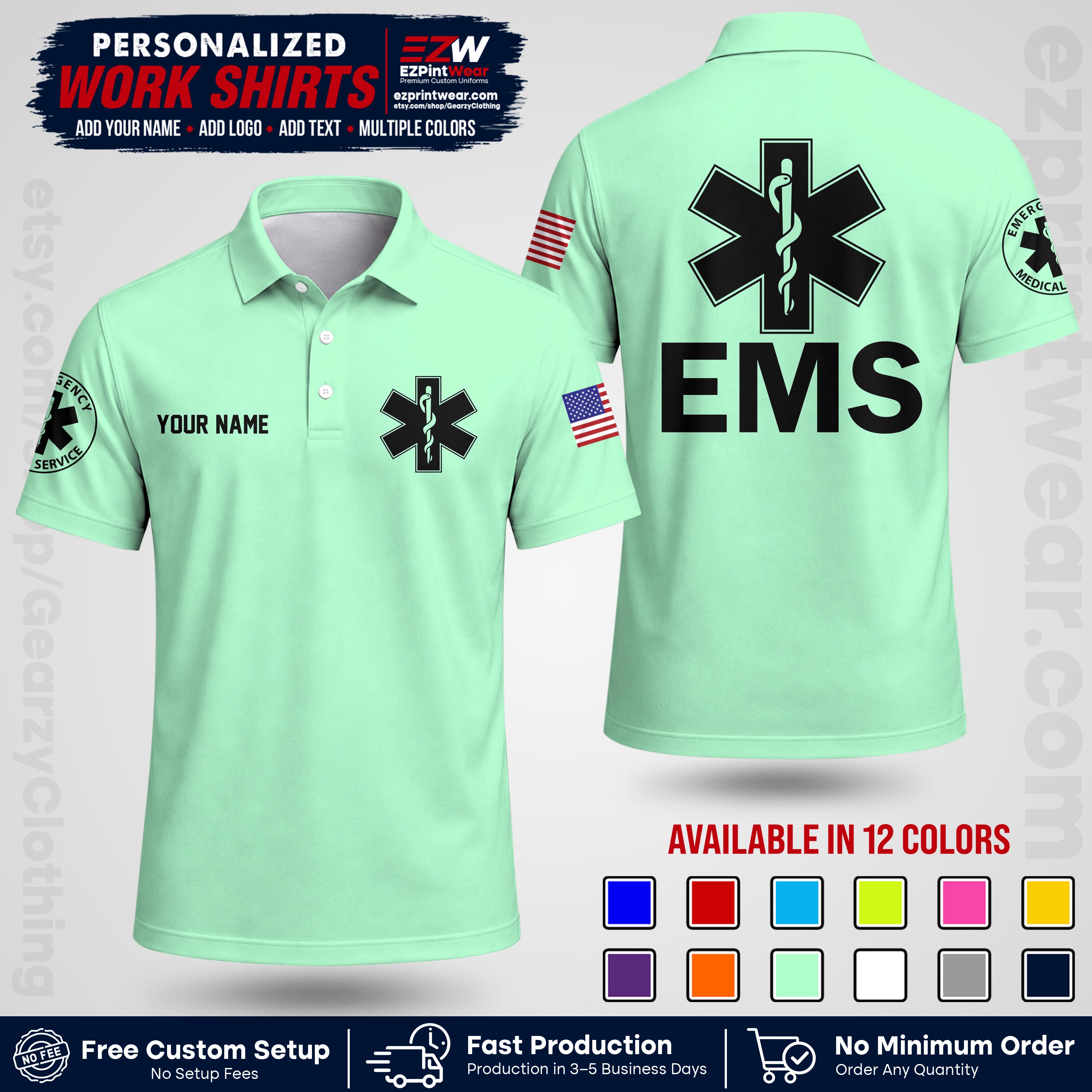 Custom EMS Shirt with Name, Logo & Text | EMS Team Uniform | First Responder Workwear EMSU02