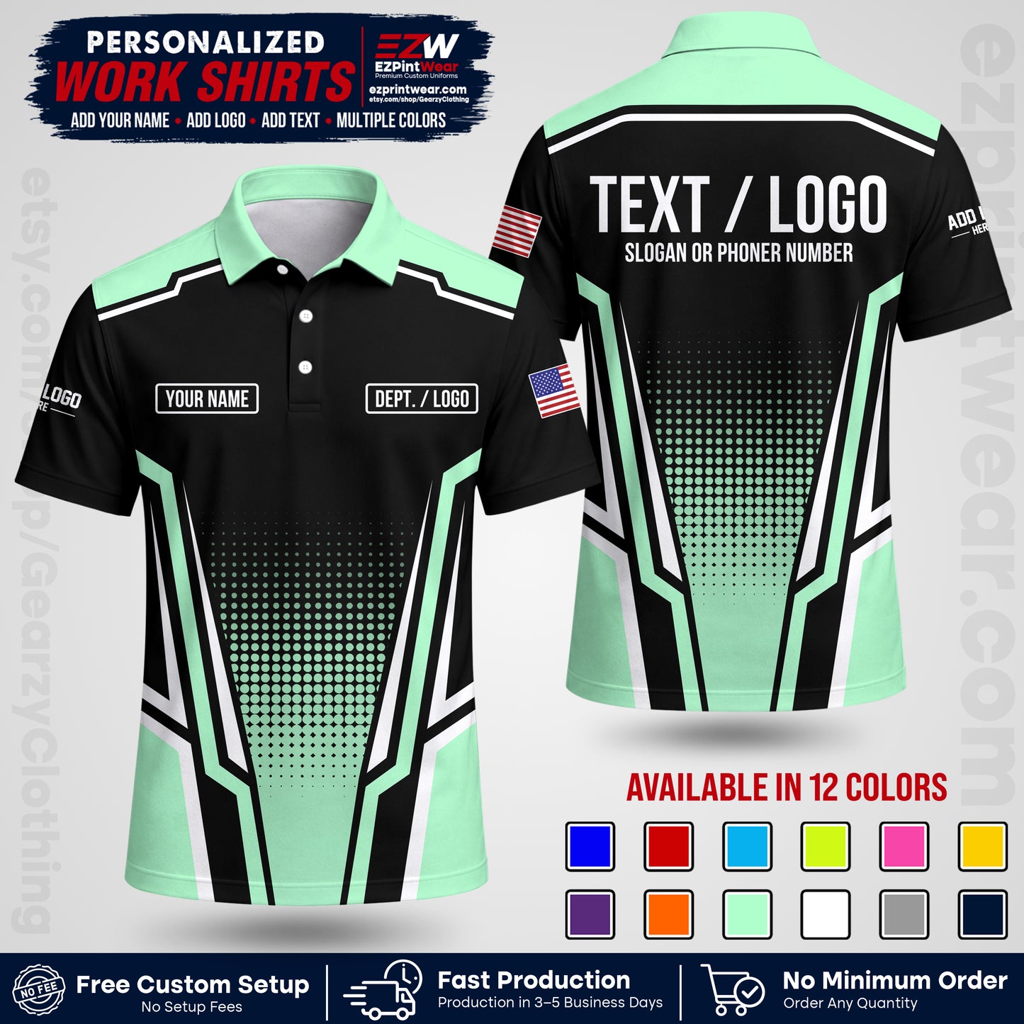 Custom All Over Print Work Uniform Shirt with Name, Logo & Text | Custom Hawaiian Shirt | Company Shirt | Employee Uniform UNF17