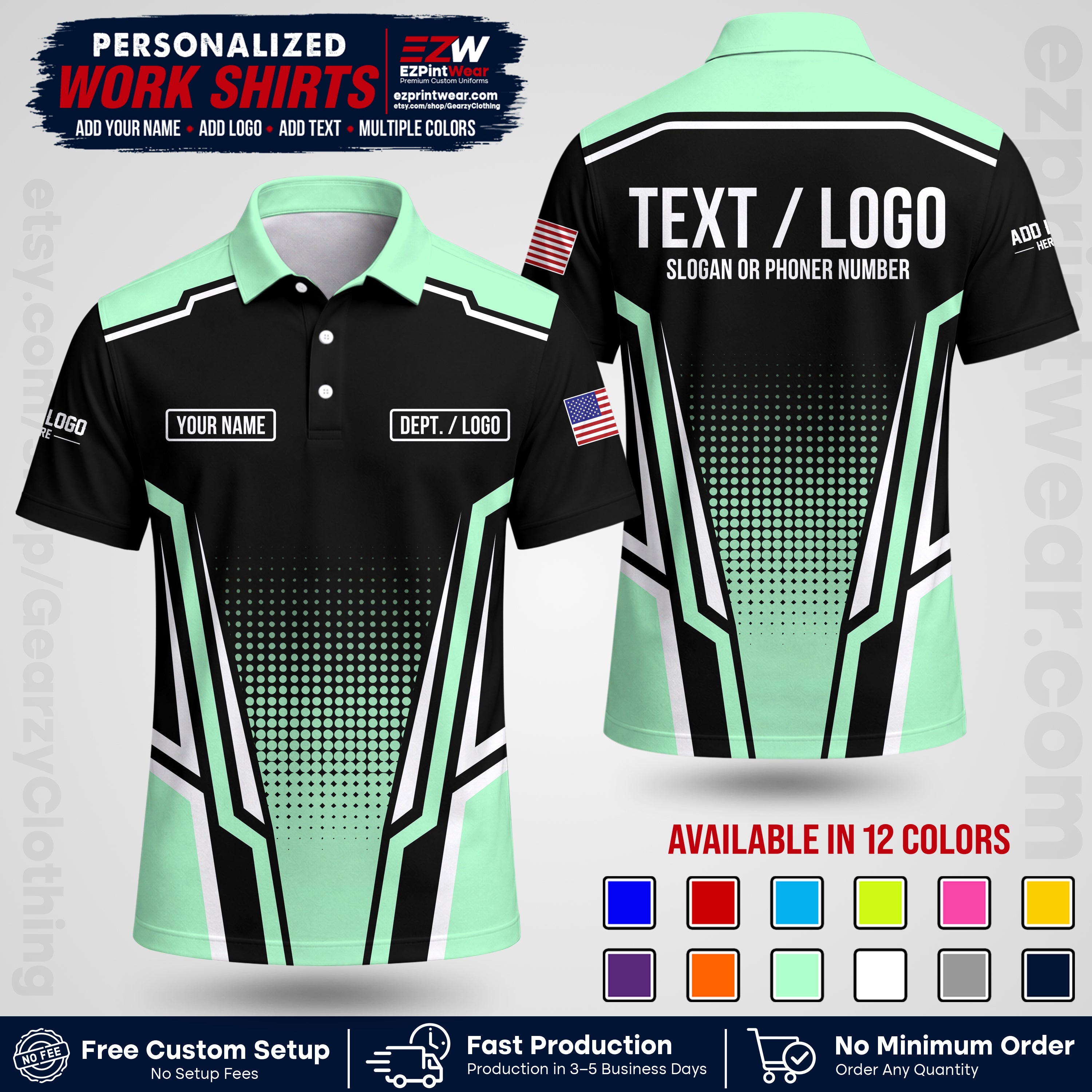 Custom All Over Print Work Uniform Shirt with Name, Logo & Text | Custom Hawaiian Shirt | Company Shirt | Employee Uniform UNF17