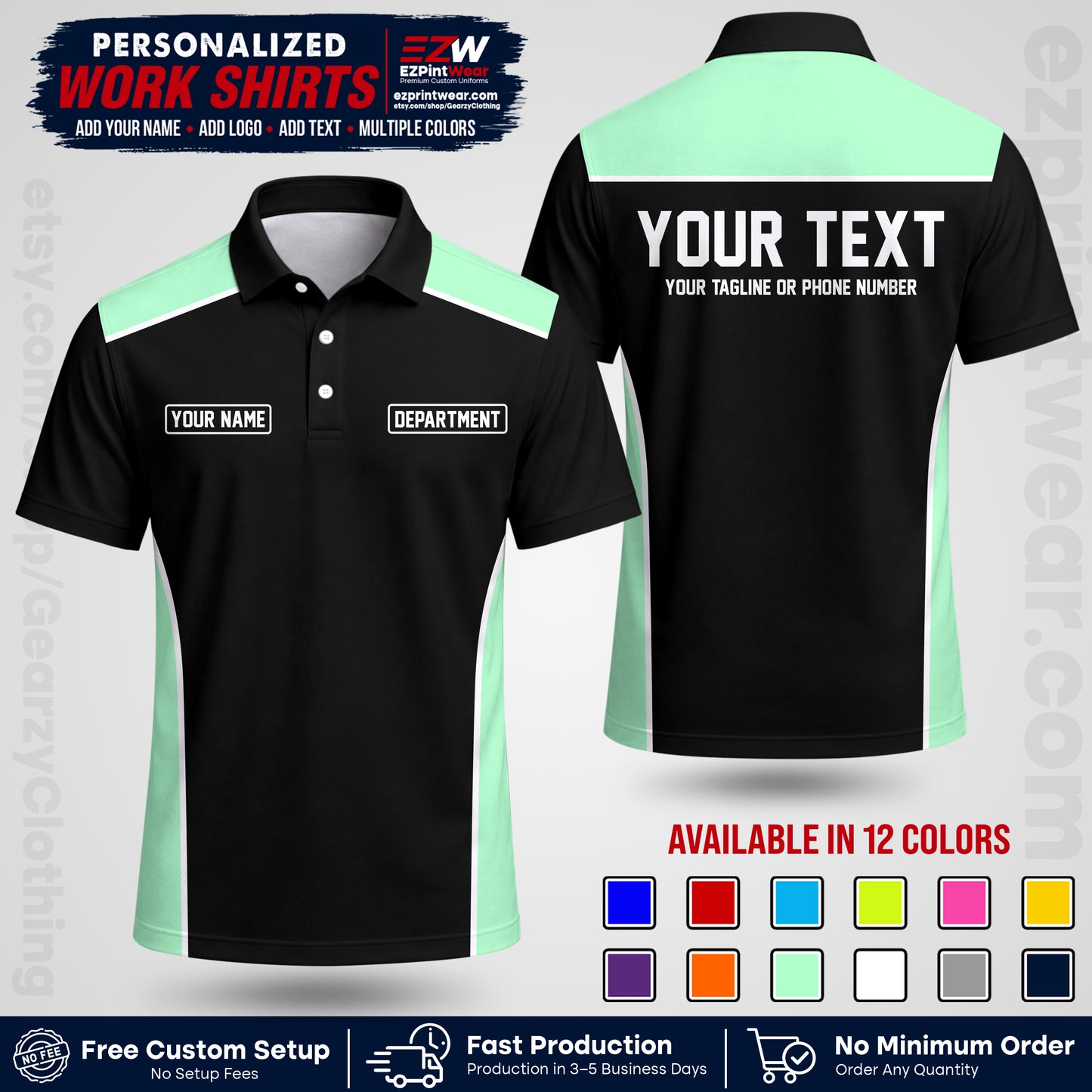 Custom All Over Print Work Uniform Shirt with Name, Logo & Text | Custom Hawaiian Shirt | Company Shirt | Employee Uniform UNF12