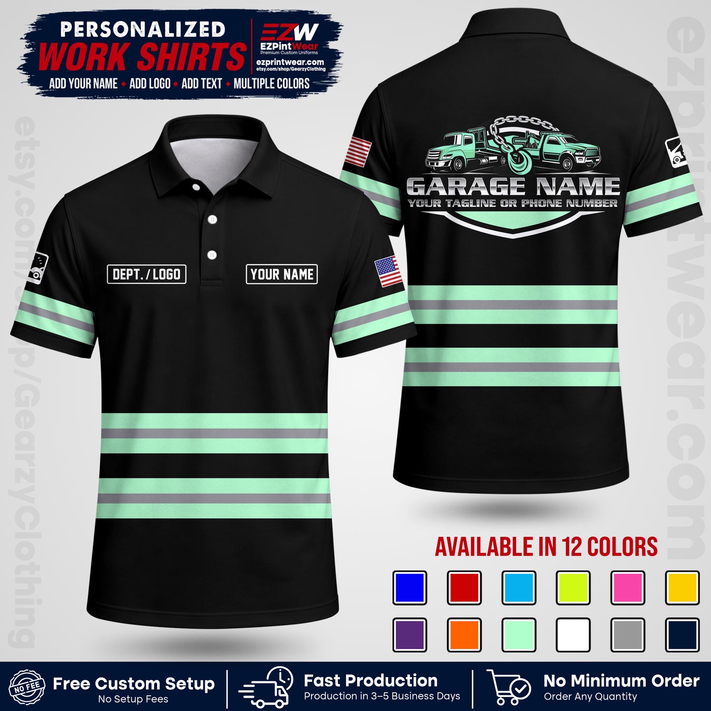 Custom Towing Workwear Uniform | Personalized Tow Truck Shirt | Non-Reflective Safety Stripe Apparel | Custom Towing Shirt | Tow Truck Apparel TW03