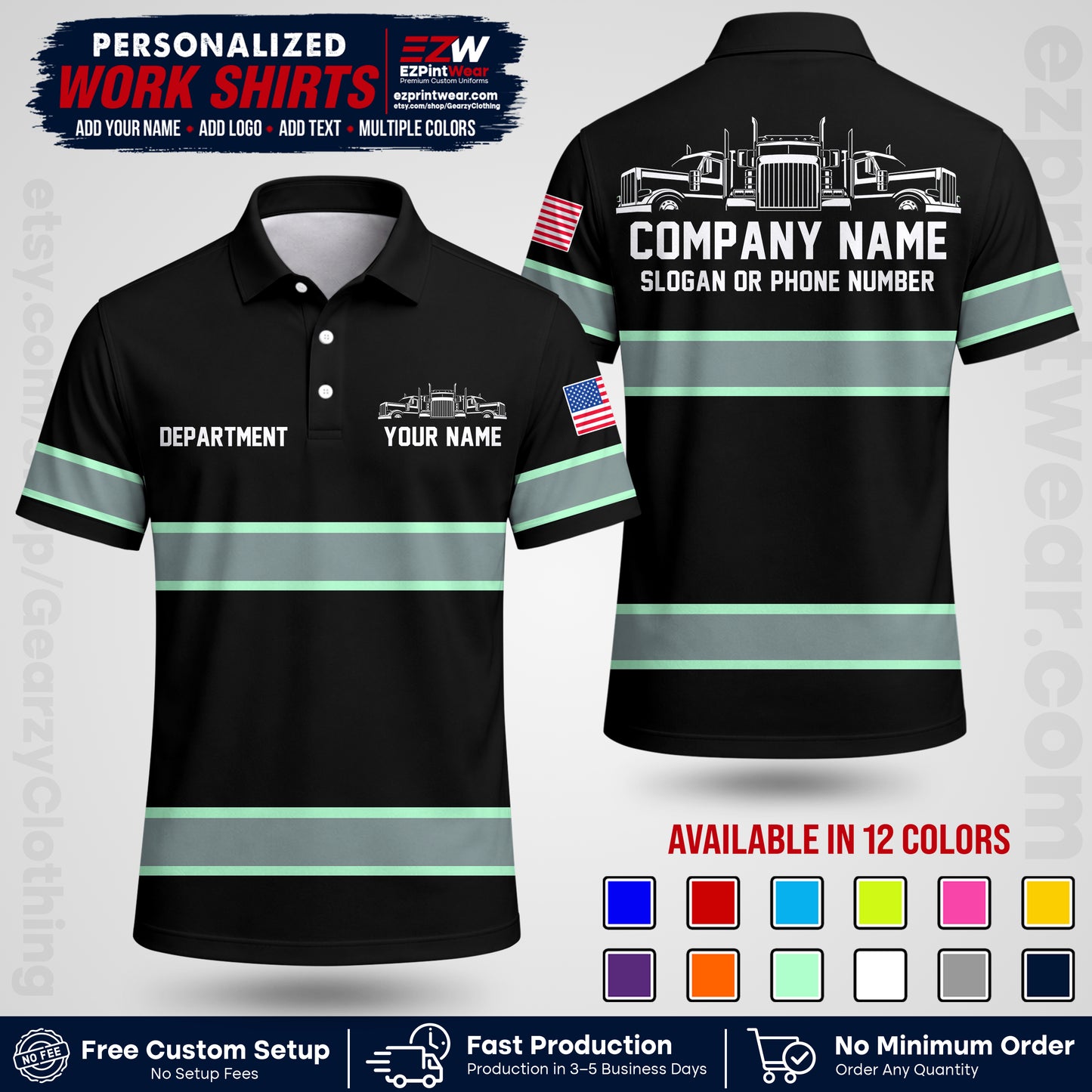 Personalized Truck Driver Workwear Uniform | Custom Safety Stripe Apparel | Non-Reflective Reflective Style Design TW04