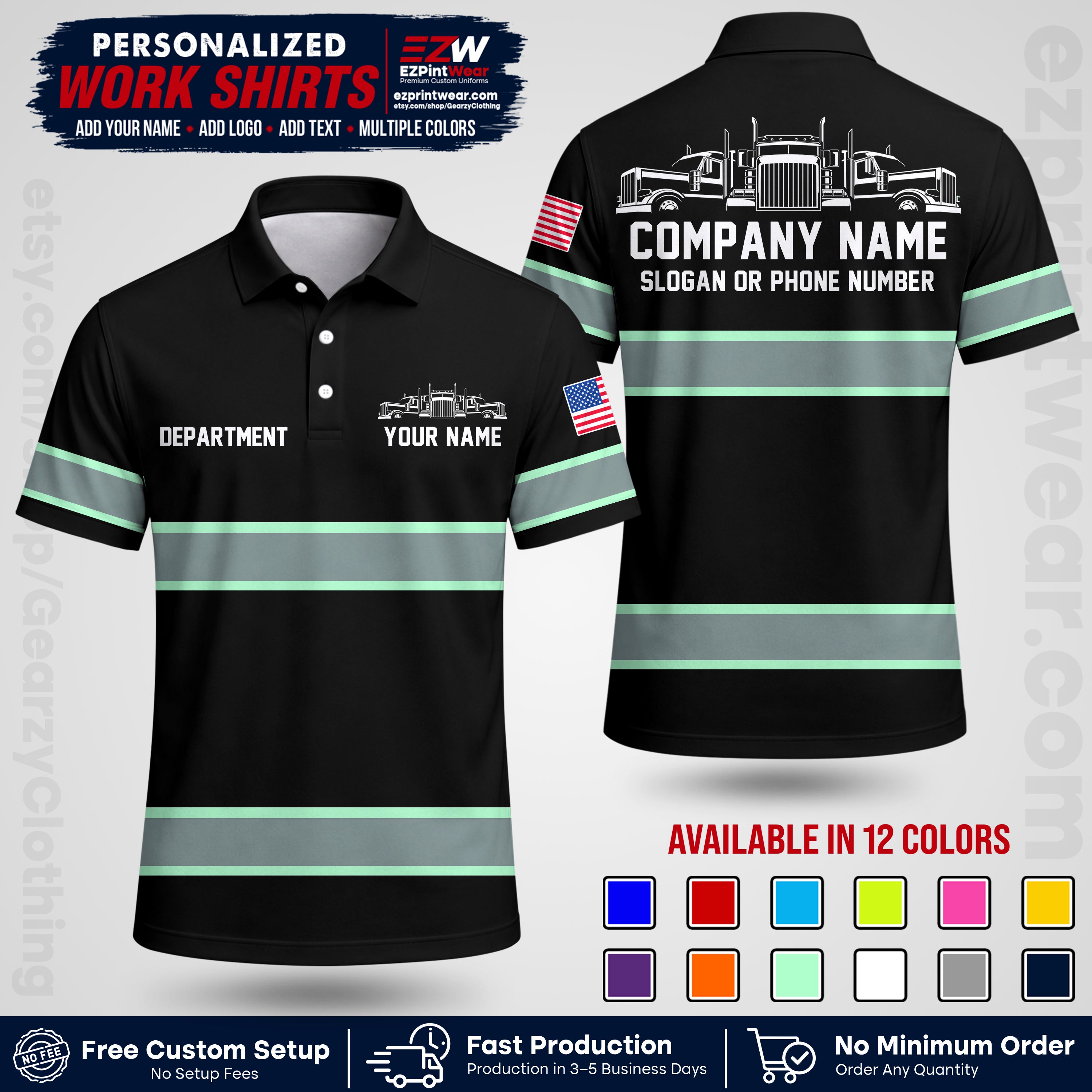 Personalized Truck Driver Workwear Uniform | Custom Safety Stripe Apparel | Non-Reflective Reflective Style Design TW04