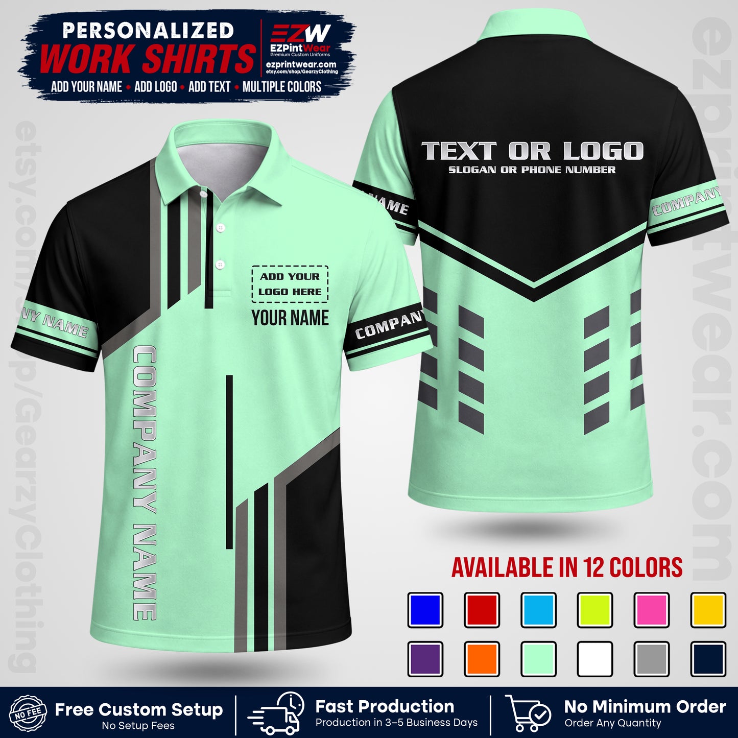 Custom All Over Print Work Uniform Shirt with Name, Logo & Text | Custom Hawaiian Shirt | Company Shirt | Employee Uniform UNF10