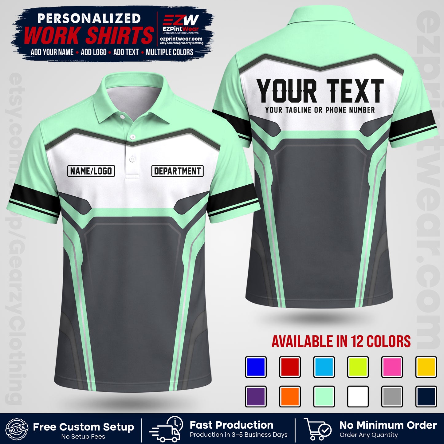 Custom All Over Print Work Uniform Shirt with Name, Logo & Text | Custom Hawaiian Shirt | Company Shirt | Employee Uniform UNF05