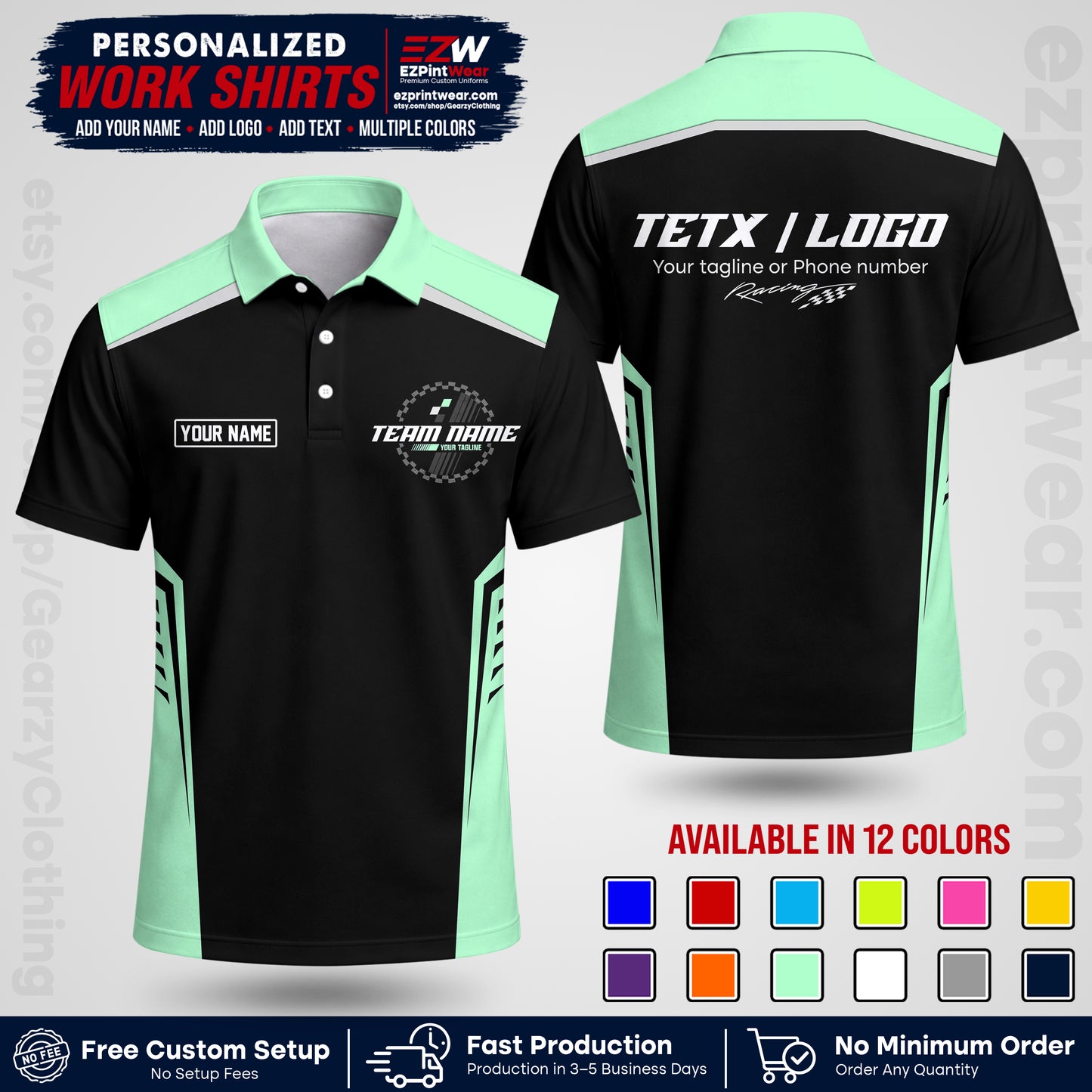 Custom Racing Shirt with Name, Logo & Text | Race Team Uniform | Crew Apparel RC07