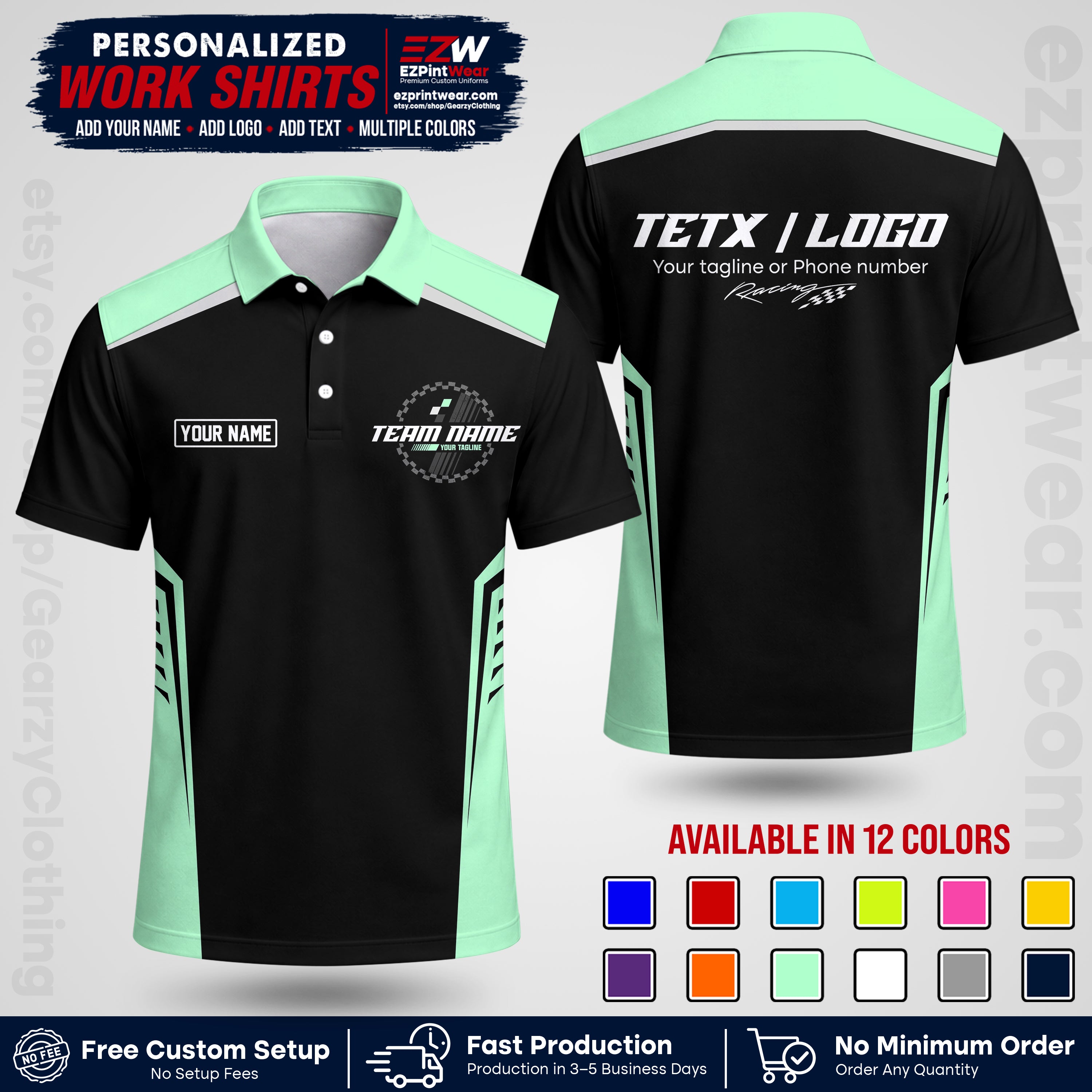 Custom Racing Shirt with Name, Logo & Text | Race Team Uniform | Crew Apparel RC07