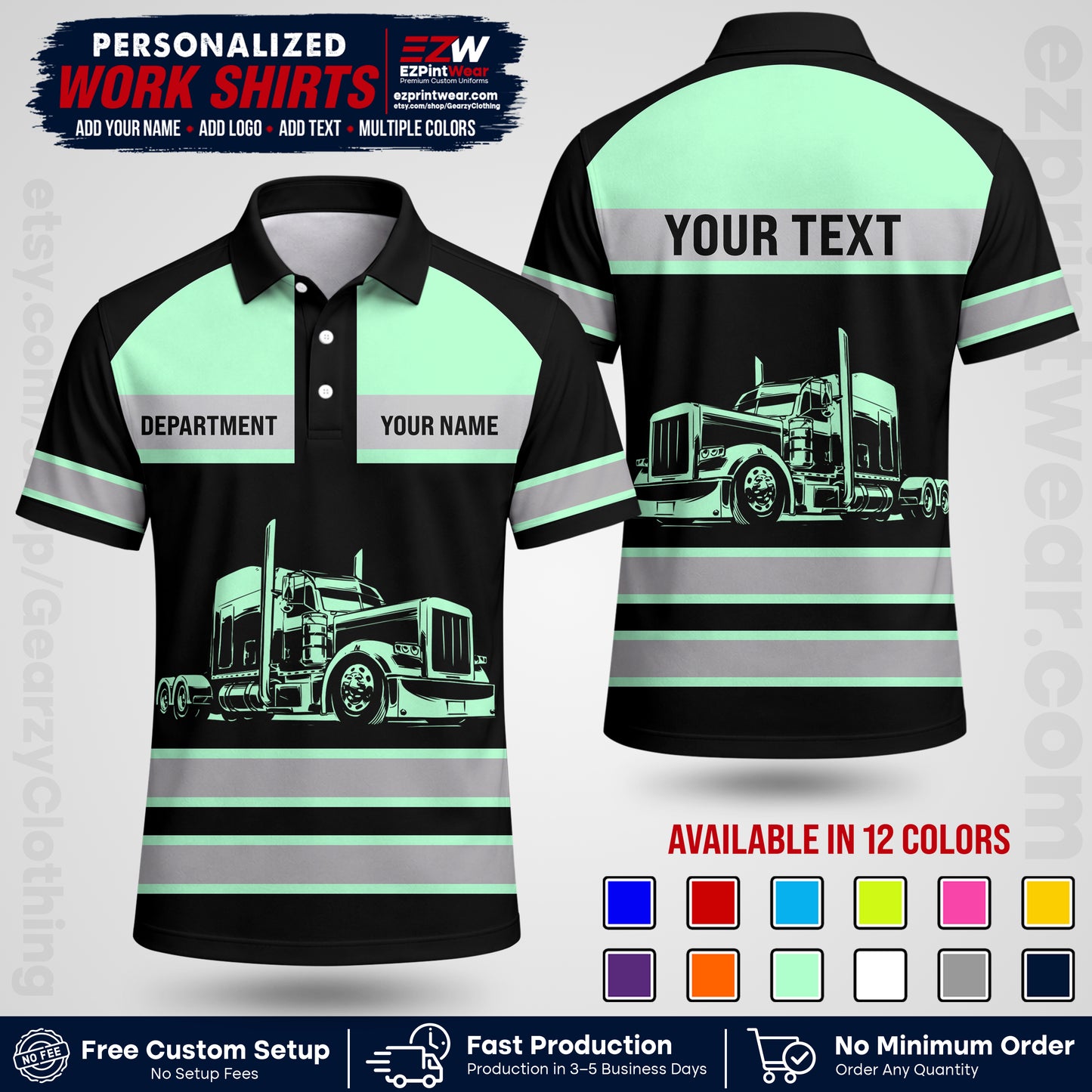 Personalized Truck Driver Workwear Uniform | Custom Safety Stripe Apparel | Non-Reflective Reflective Style Design TW02