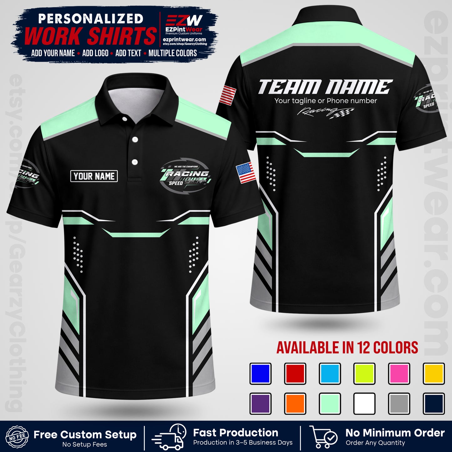 Custom Racing Shirt with Name, Logo & Text | Race Team Uniform | Crew Apparel RC10