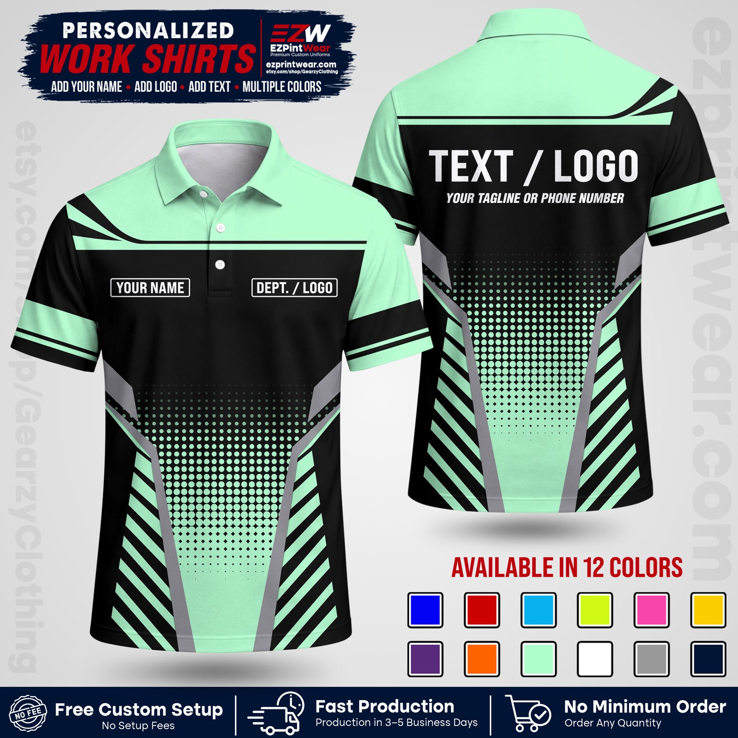 Custom All Over Print Work Uniform Shirt with Name, Logo & Text | Custom Hawaiian Shirt | Company Shirt | Employee Uniform UNF08