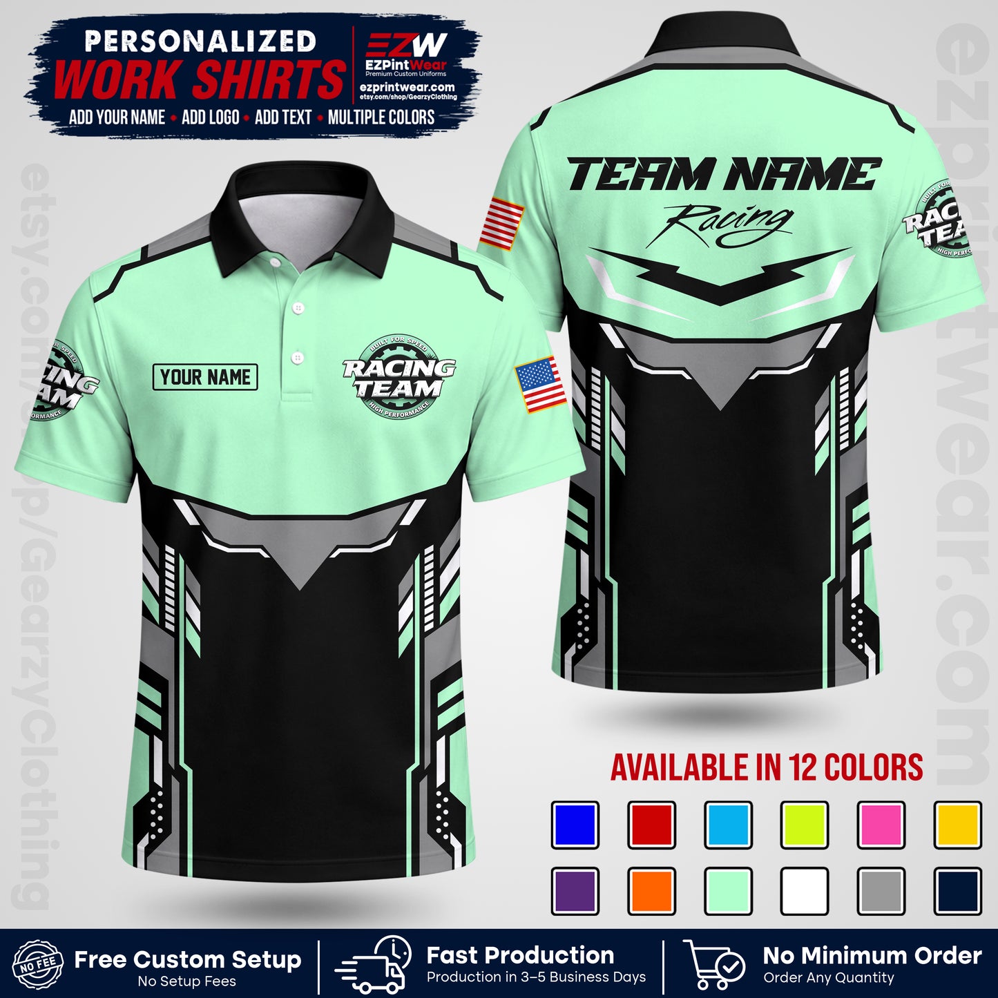 Custom Racing Shirt with Name, Logo & Text | Race Team Uniform | Crew Apparel RC11
