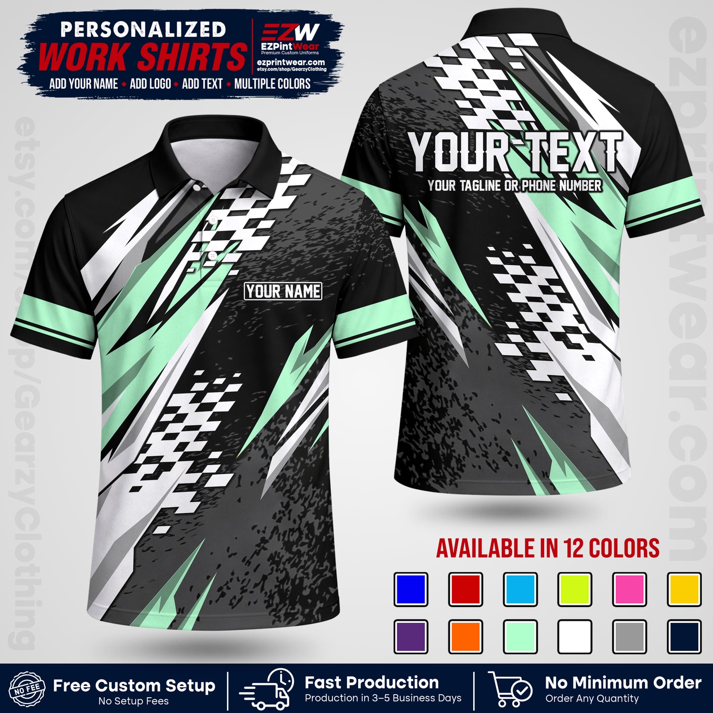 Custom Racing Shirt with Name, Logo & Text | Race Team Uniform | Crew Apparel RC03