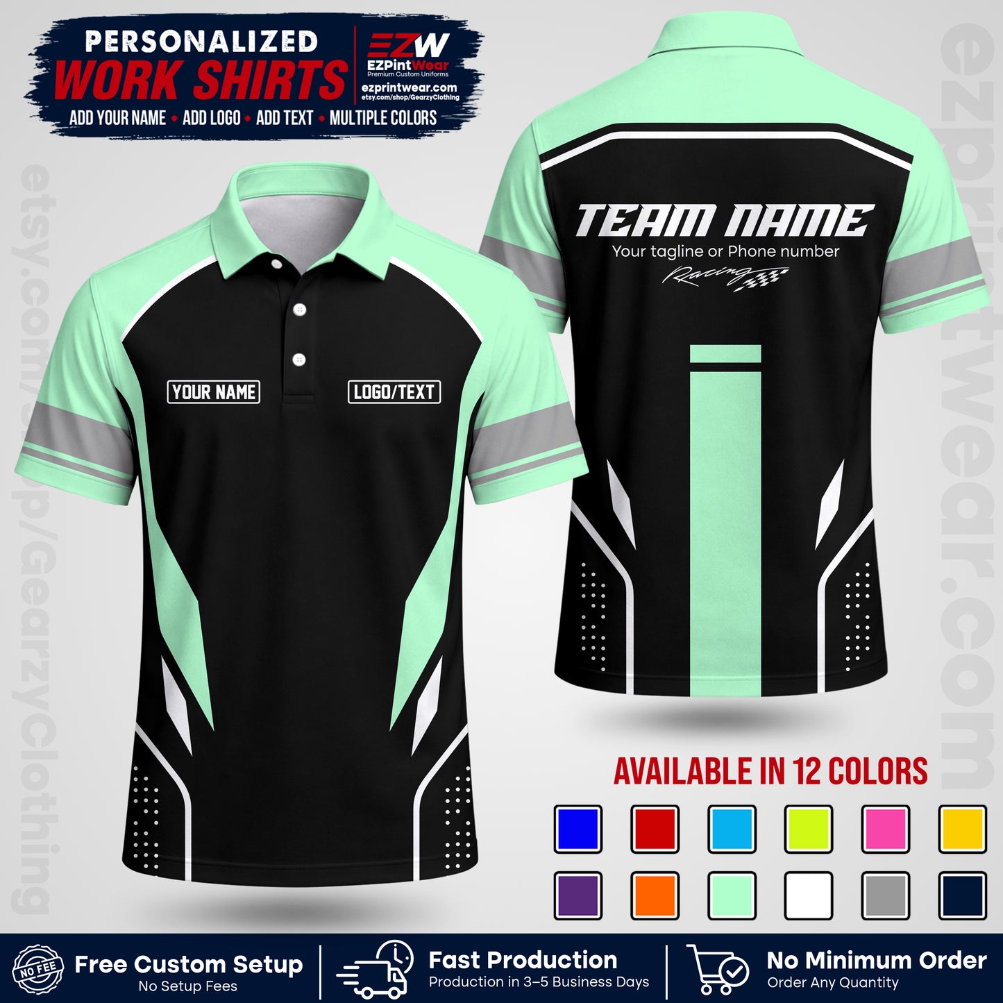 Custom Racing Shirt with Name, Logo & Text | Race Team Uniform | Crew Apparel RC06