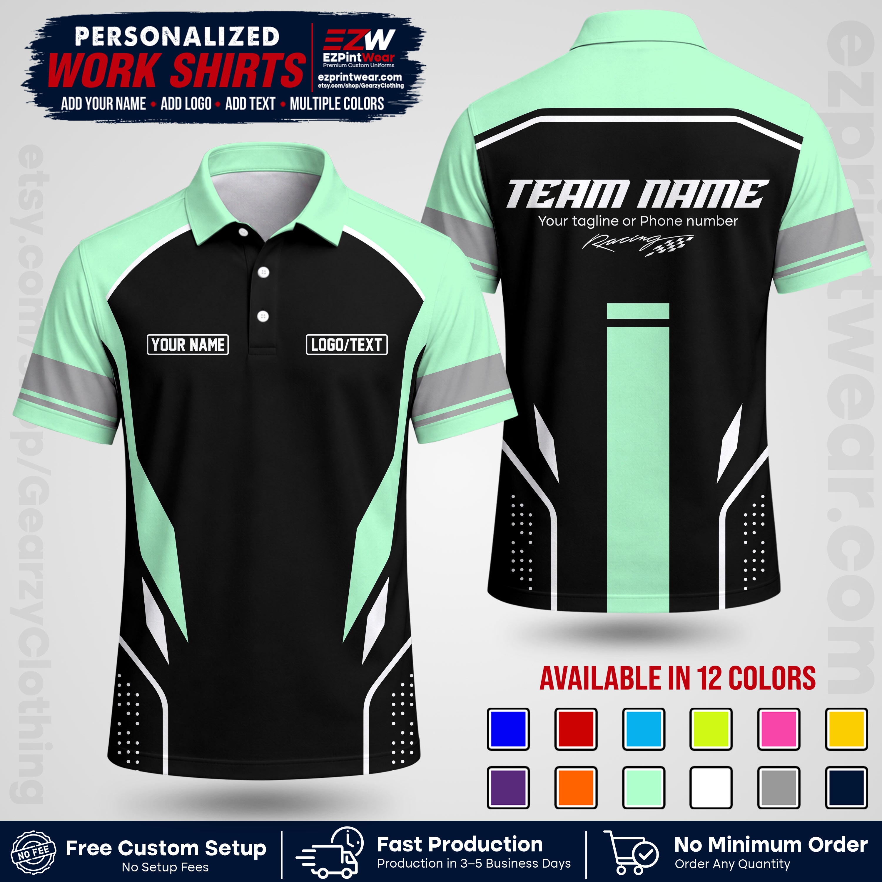 Custom Racing Shirt with Name, Logo & Text | Race Team Uniform | Crew Apparel RC06