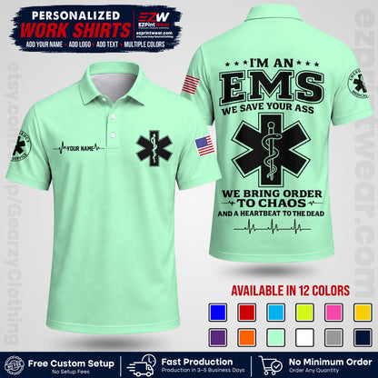 Custom EMS Shirt with Name, Logo & Text | EMS Team Uniform | First Responder Workwear EMSU05