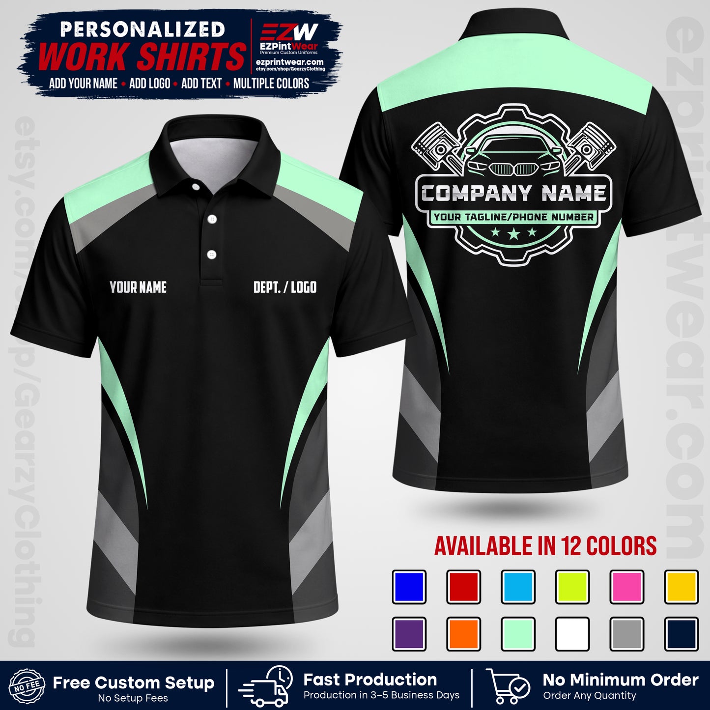 Custom Mechanic Work Shirt with Name, Logo & Text | Auto Shop Uniform | Workwear MCN 05