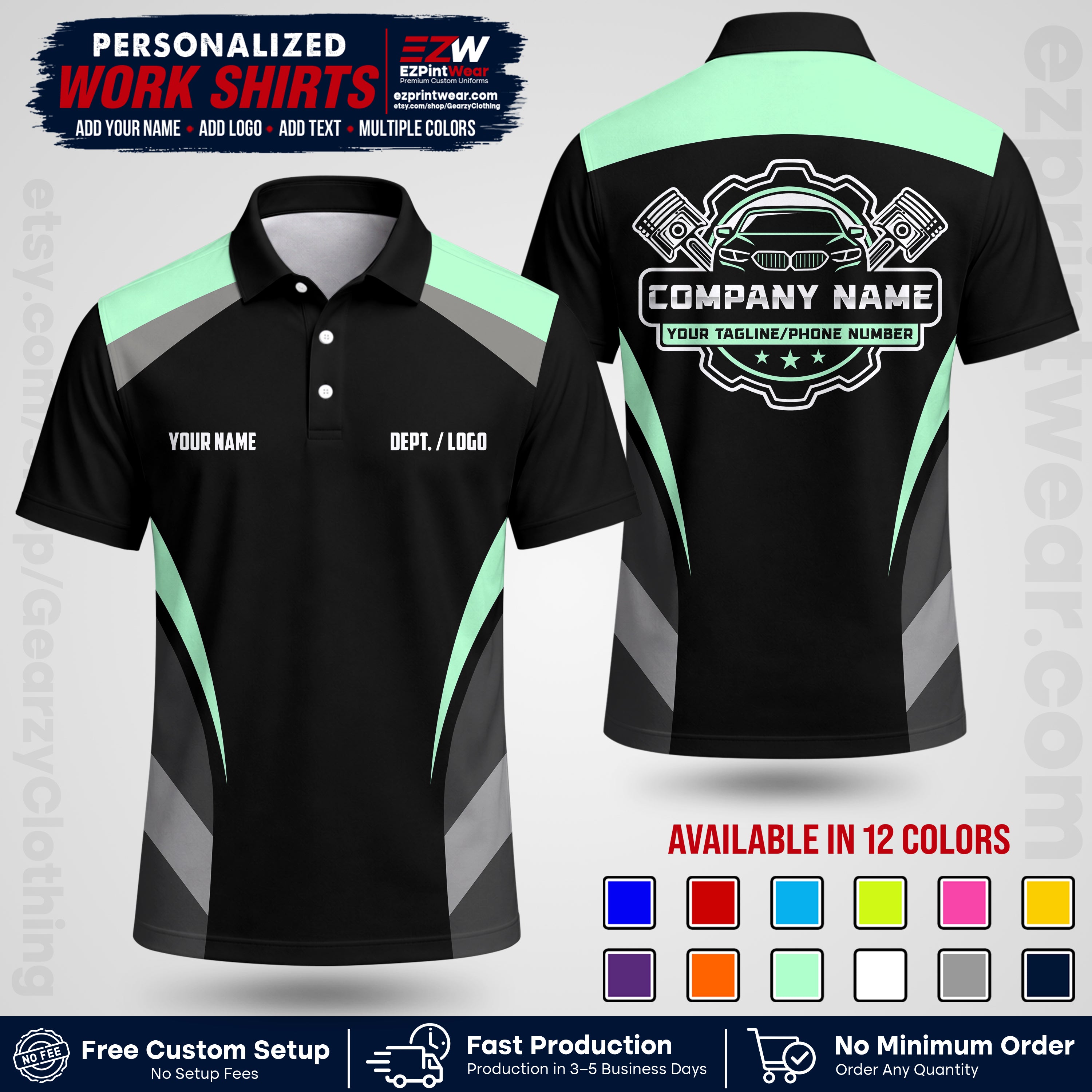 Custom Mechanic Work Shirt with Name, Logo & Text | Auto Shop Uniform | Workwear MCN 05