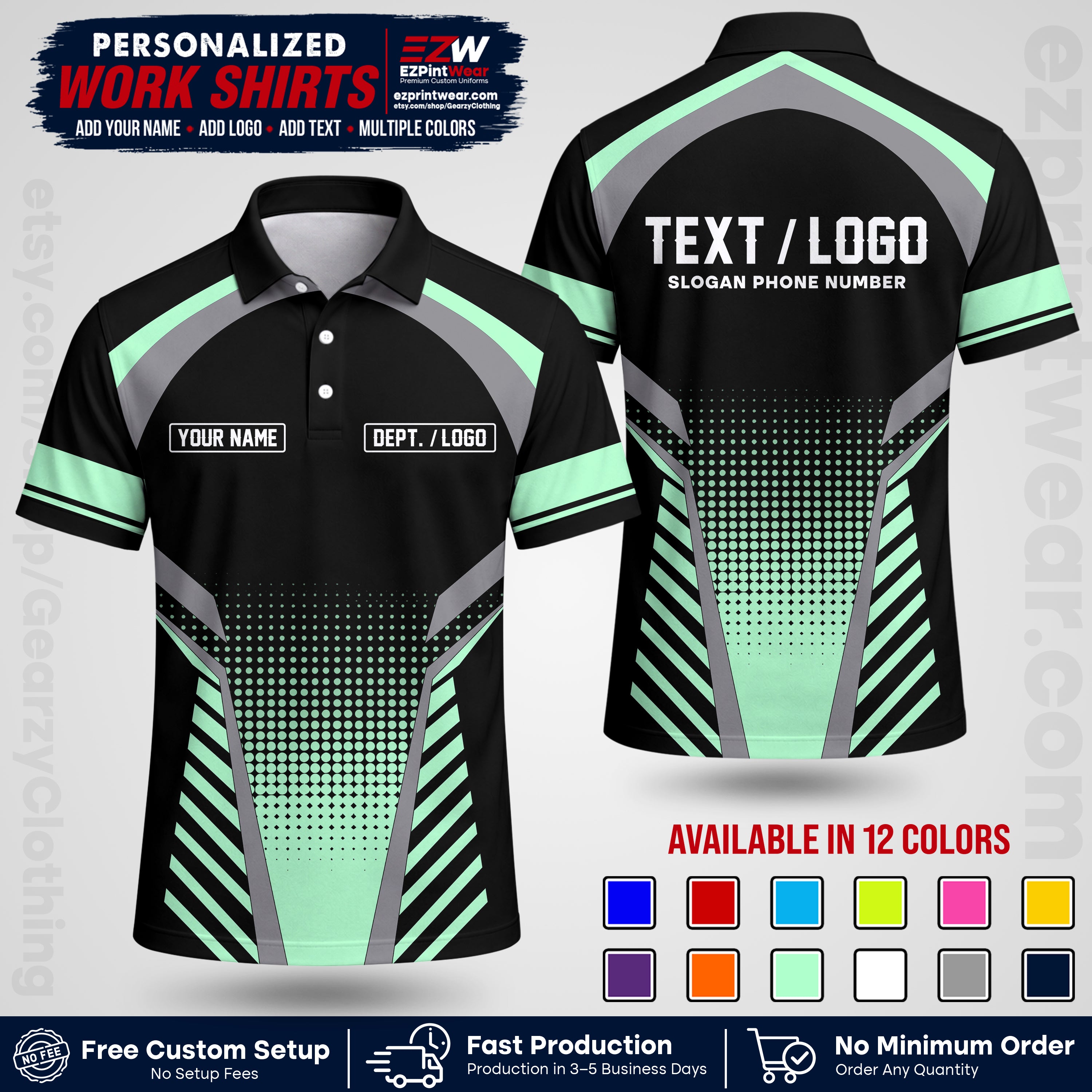 Custom All Over Print Work Uniform Shirt with Name, Logo & Text | Custom Hawaiian Shirt | Company Shirt | Employee Uniform UNF19