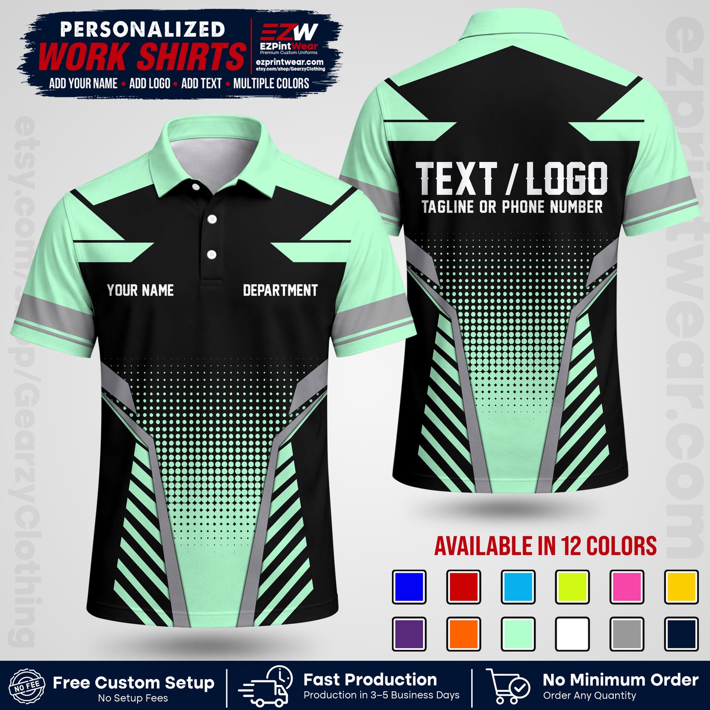 Custom All Over Print Work Uniform Shirt with Name, Logo & Text | Custom Hawaiian Shirt | Company Shirt | Employee Uniform UNF06