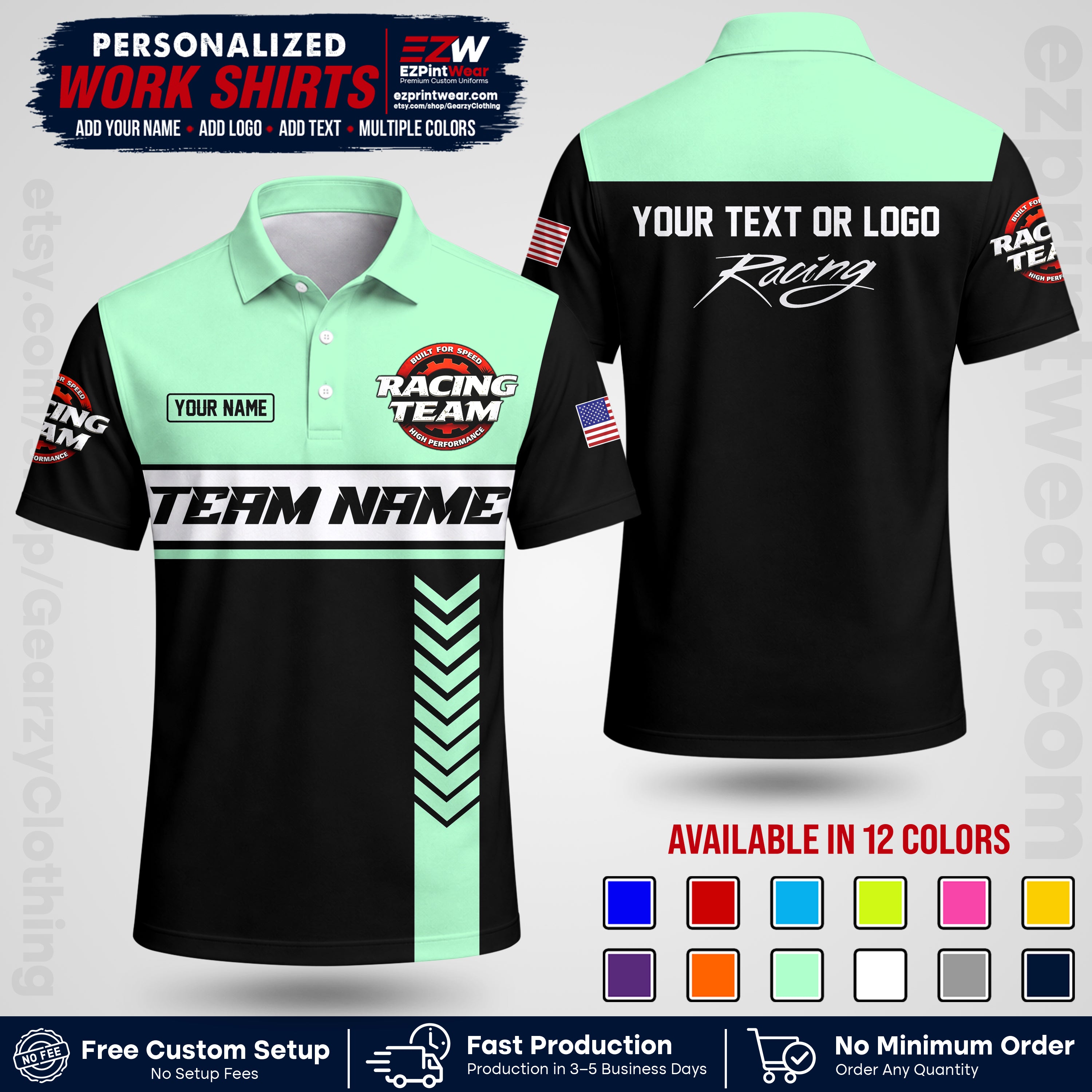Custom Racing Shirt with Name, Logo & Text | Race Team Uniform | Crew Apparel RC02