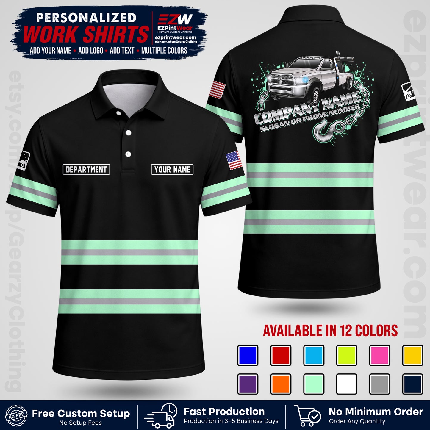 Custom Towing Workwear Uniform | Personalized Tow Truck Shirt | Non-Reflective Safety Stripe Apparel | Custom Towing Shirt | Tow Truck Apparel TW05