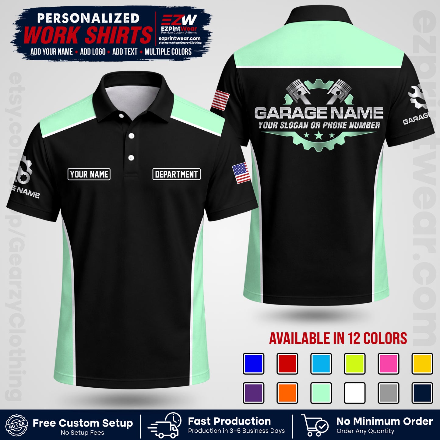 Custom Mechanic Work Shirt with Name, Logo & Text | Auto Shop Uniform | Workwear MCN 07