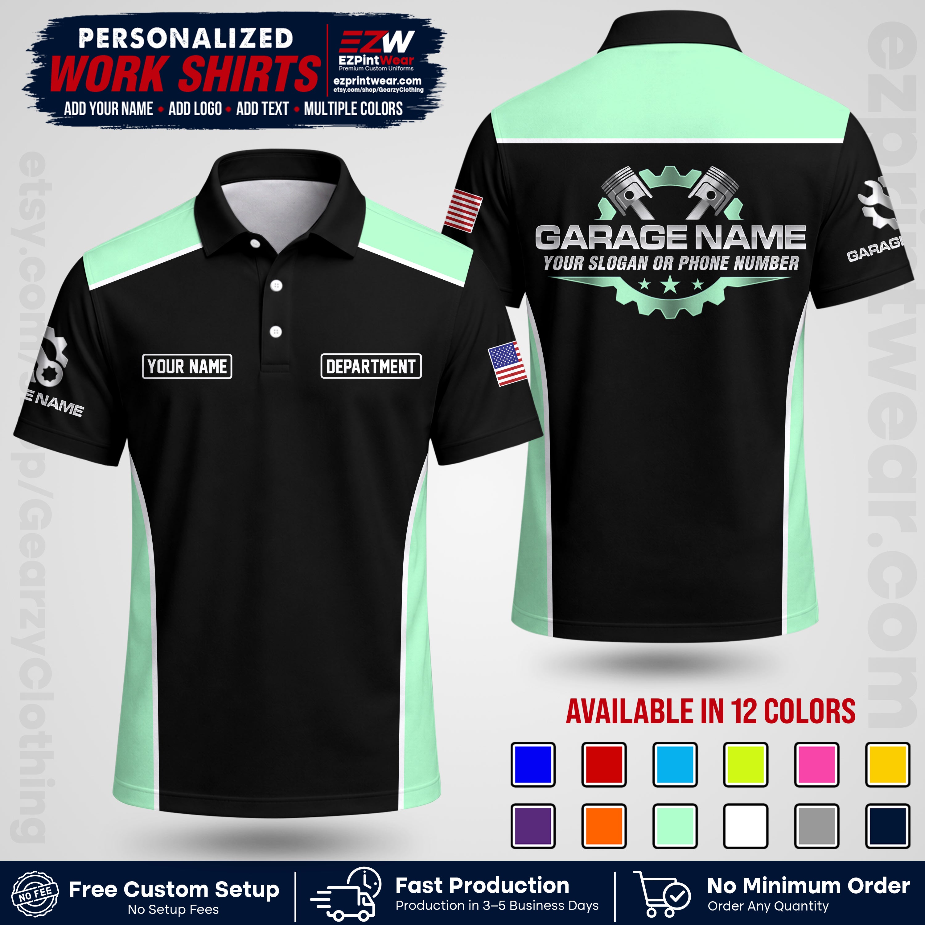 Custom Mechanic Work Shirt with Name, Logo & Text | Auto Shop Uniform | Workwear MCN 07