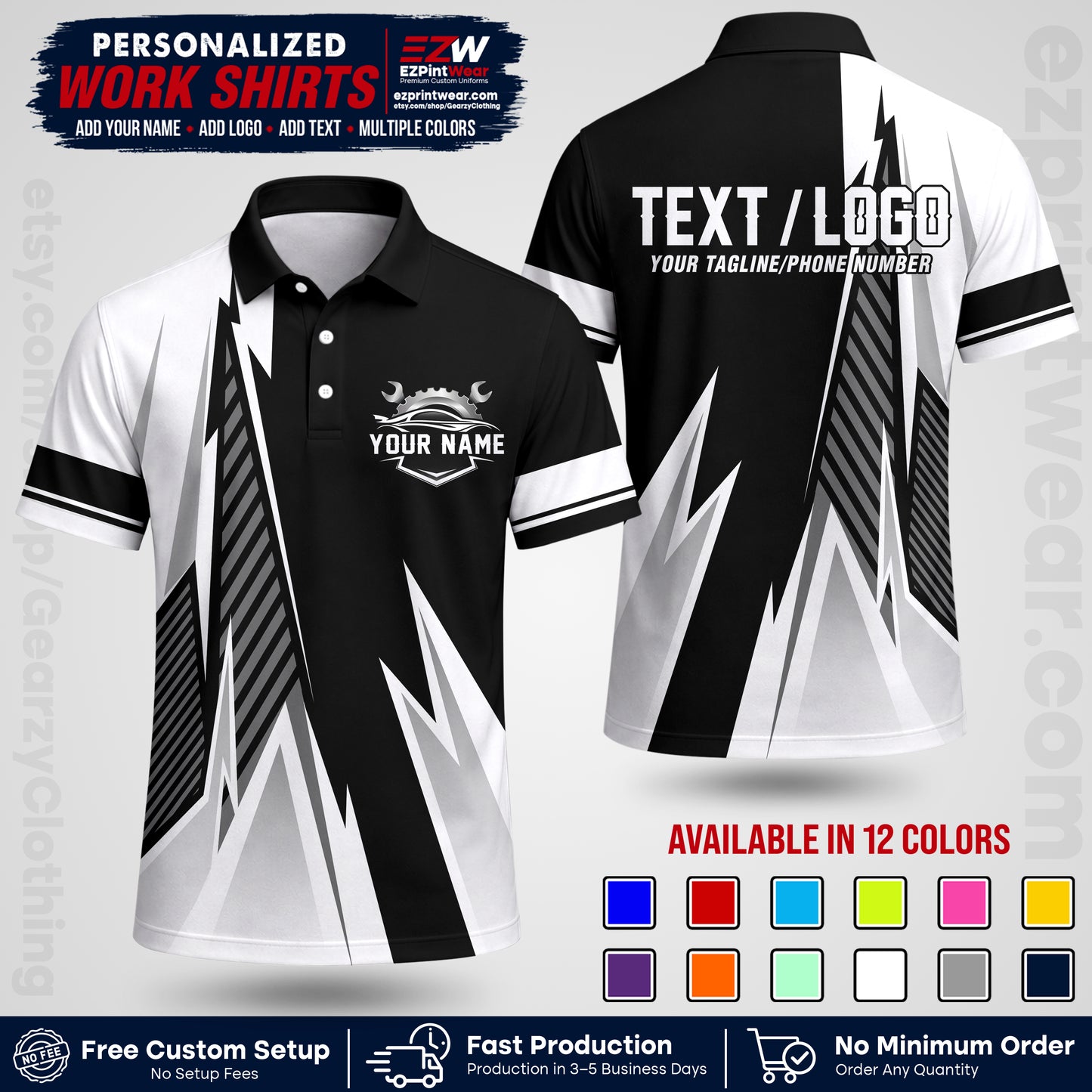 Custom Mechanic Work Shirt with Name, Logo & Text | Auto Shop Uniform | Workwear MCN 01